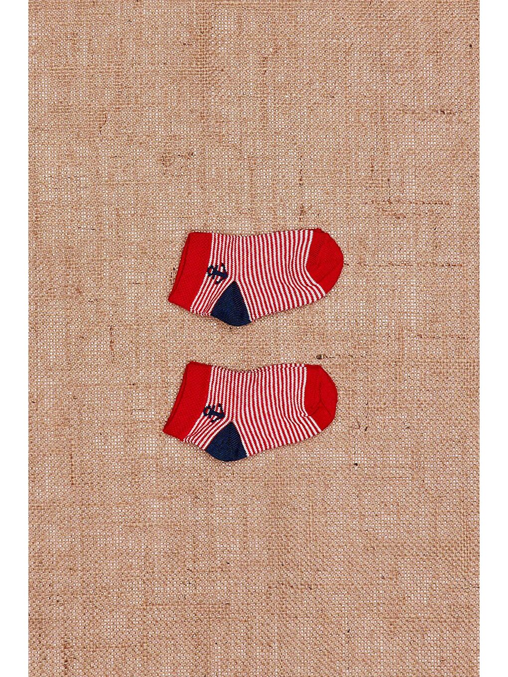 Kırmızı 2`li Çizgili Patik Bebek Çorap
