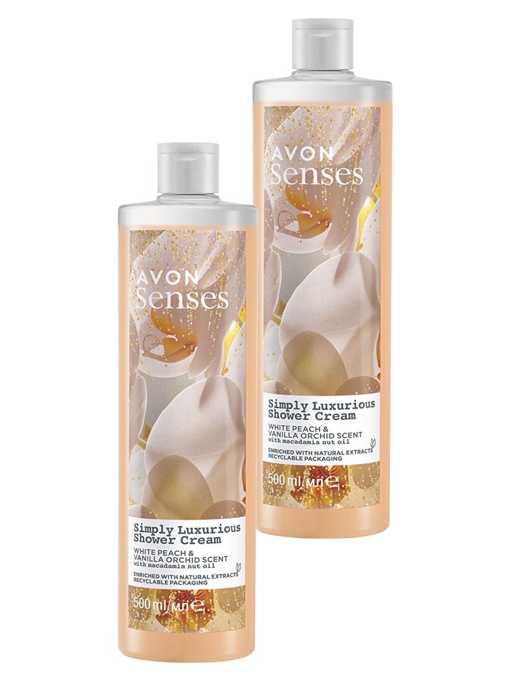 AVON Renksiz Senses Simply Luxurious Beyaz Şeftali ve Vanilya Kokulu Krem Duş Jeli 500 Ml. İkili Set