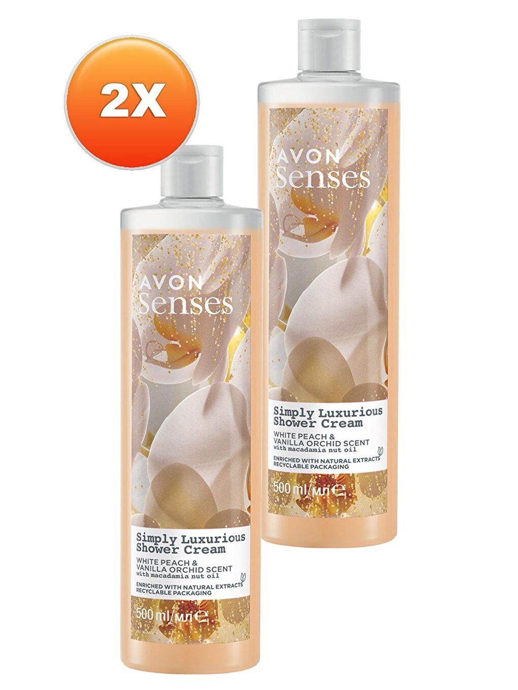 AVON Renksiz Senses Simply Luxurious Beyaz Şeftali ve Vanilya Kokulu Krem Duş Jeli 500 Ml. İkili Set - 1