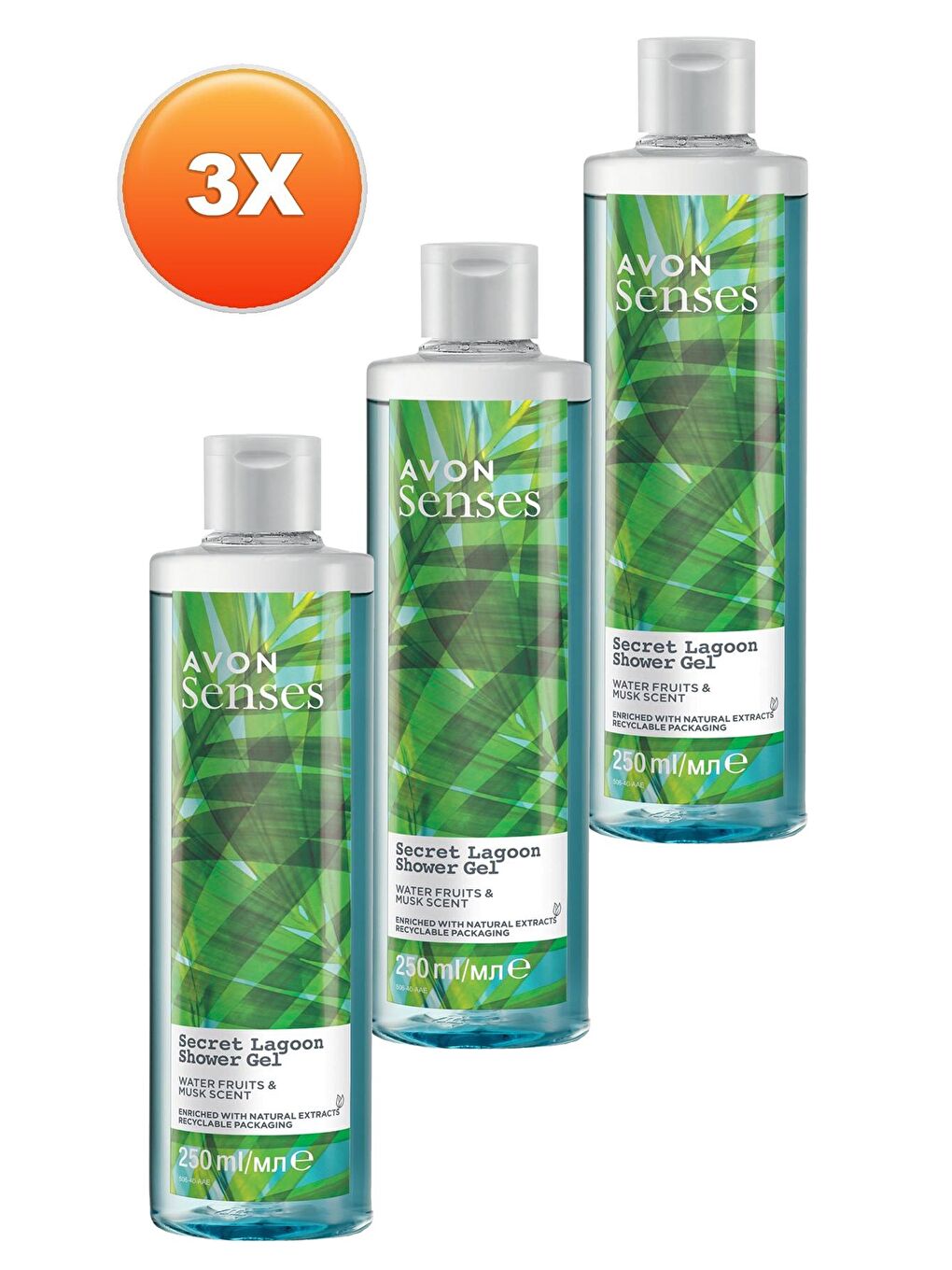 AVON Renksiz Senses Secret Lagoon Su Meyveleri ve Misk Kokulu Duş Jeli 250 Ml. Üçlü Set - 1