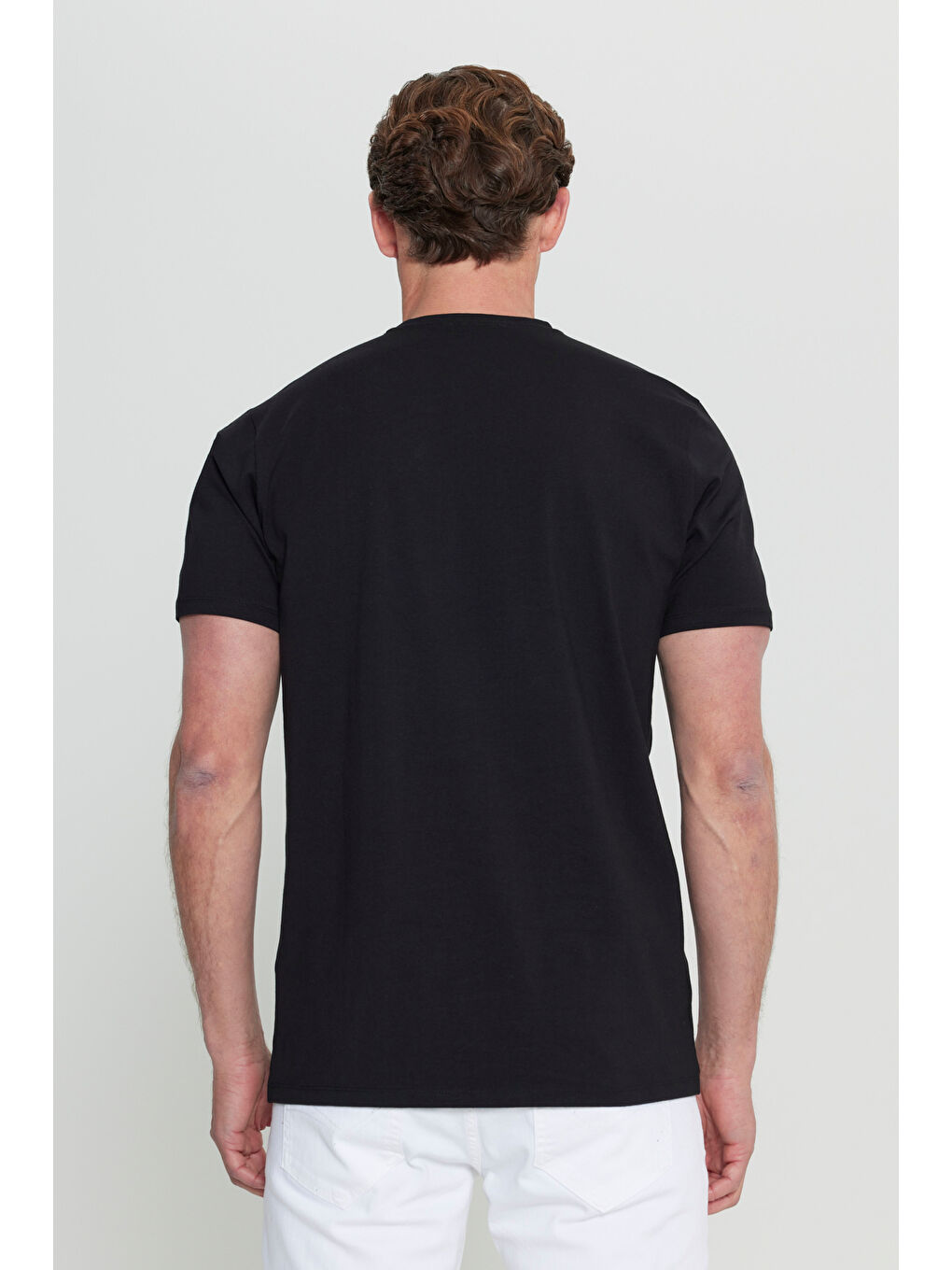 Erkek Siyah Pamuklu Slim Fit Dar Kesim Baskılı Esnek Tişört-5