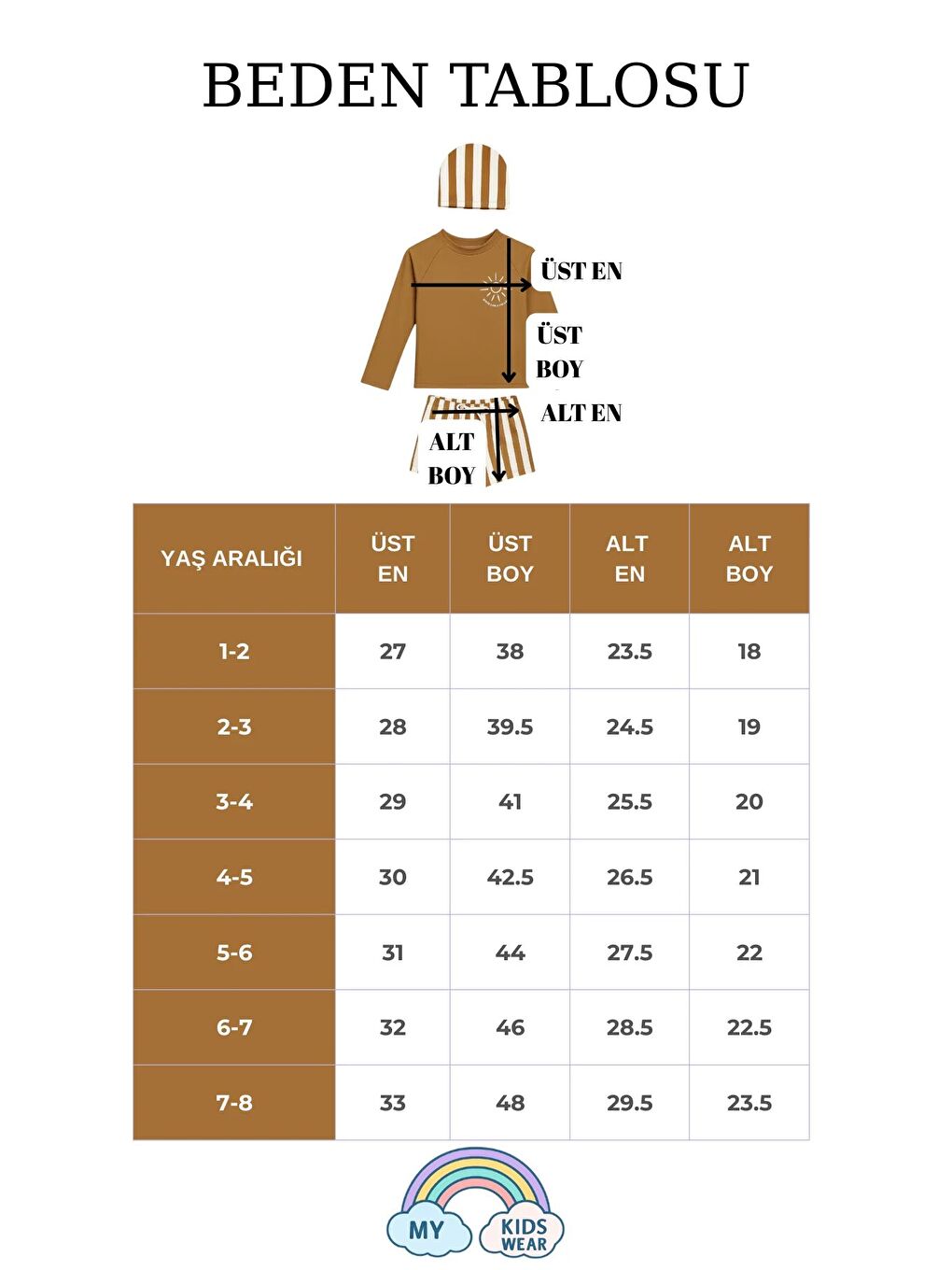 Kahverengi Boneli Bağcıklı Uzun Kol Güneş Korumalı Erkek Çocuk Mayo-1