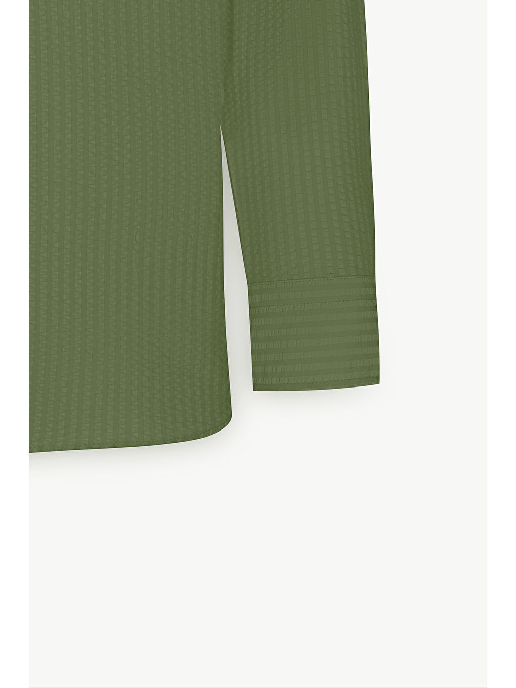 Erkek Haki Slim Fit Dar Kesim Düğmeli Yaka %100 Pamuk Gömlek-1