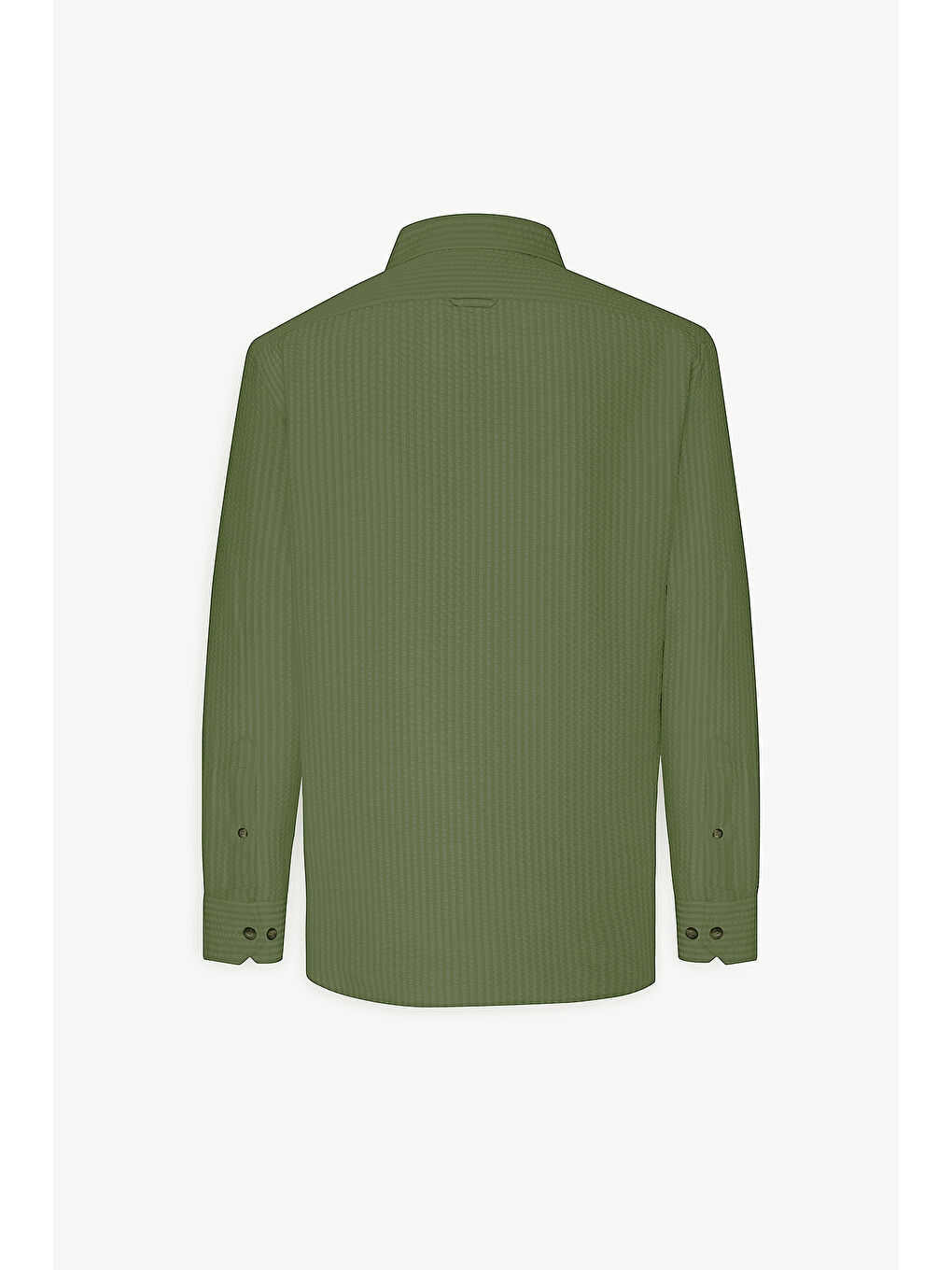 Erkek Haki Slim Fit Dar Kesim Düğmeli Yaka %100 Pamuk Gömlek-2