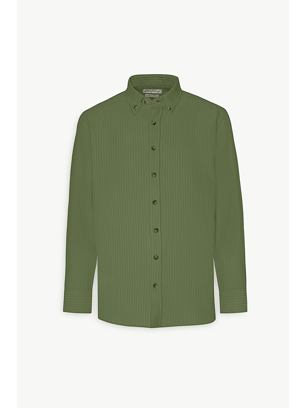 Erkek Haki Slim Fit Dar Kesim Düğmeli Yaka %100 Pamuk Gömlek-9