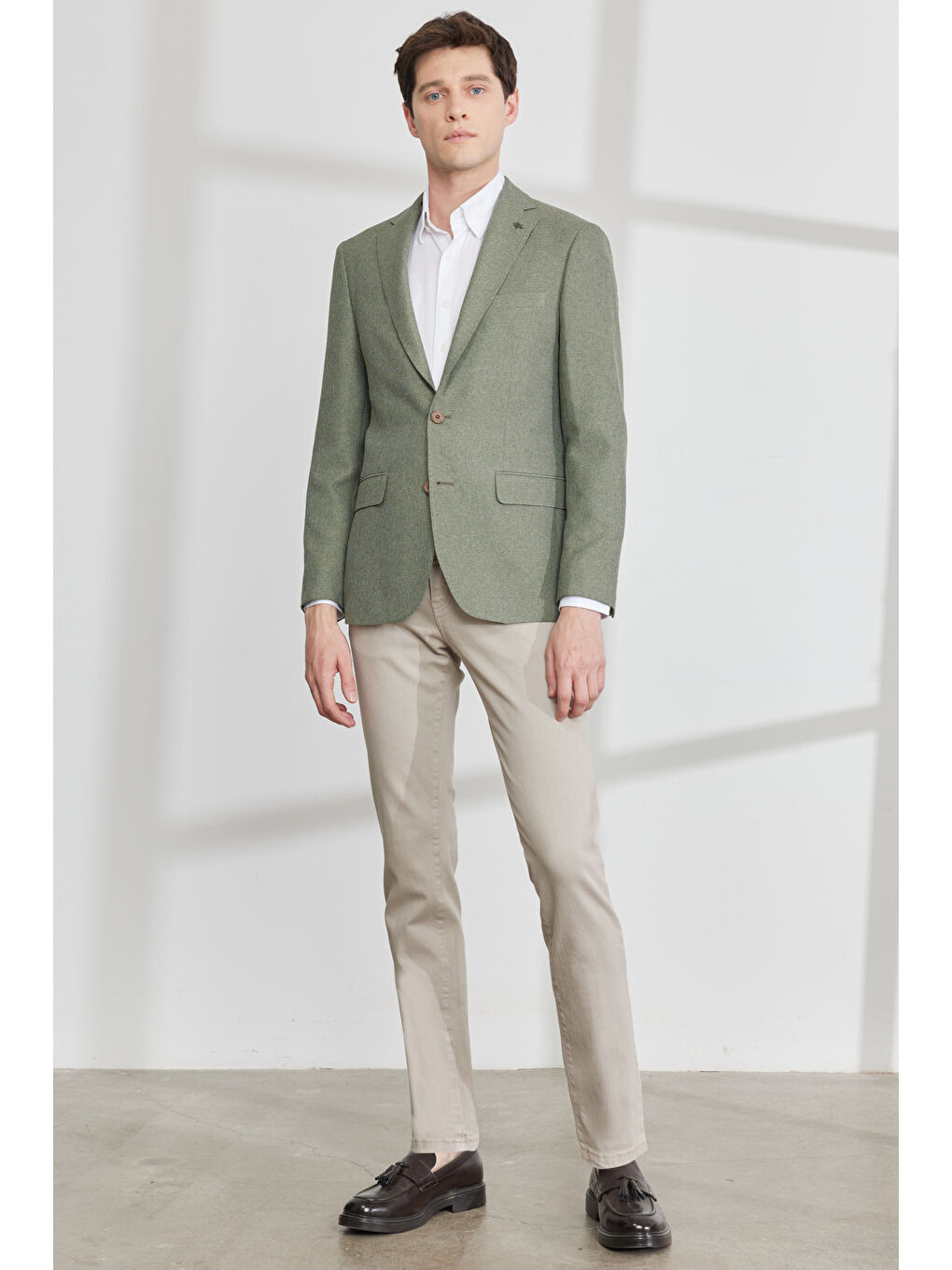 Erkek Yeşil Slim Fit Dar Kesim Mono Yaka Desenli Ceket-1