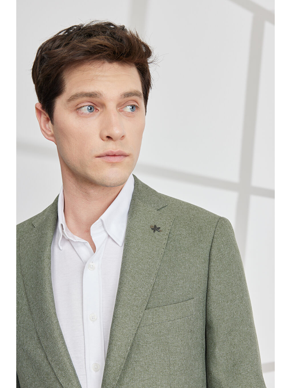 Erkek Yeşil Slim Fit Dar Kesim Mono Yaka Desenli Ceket-2