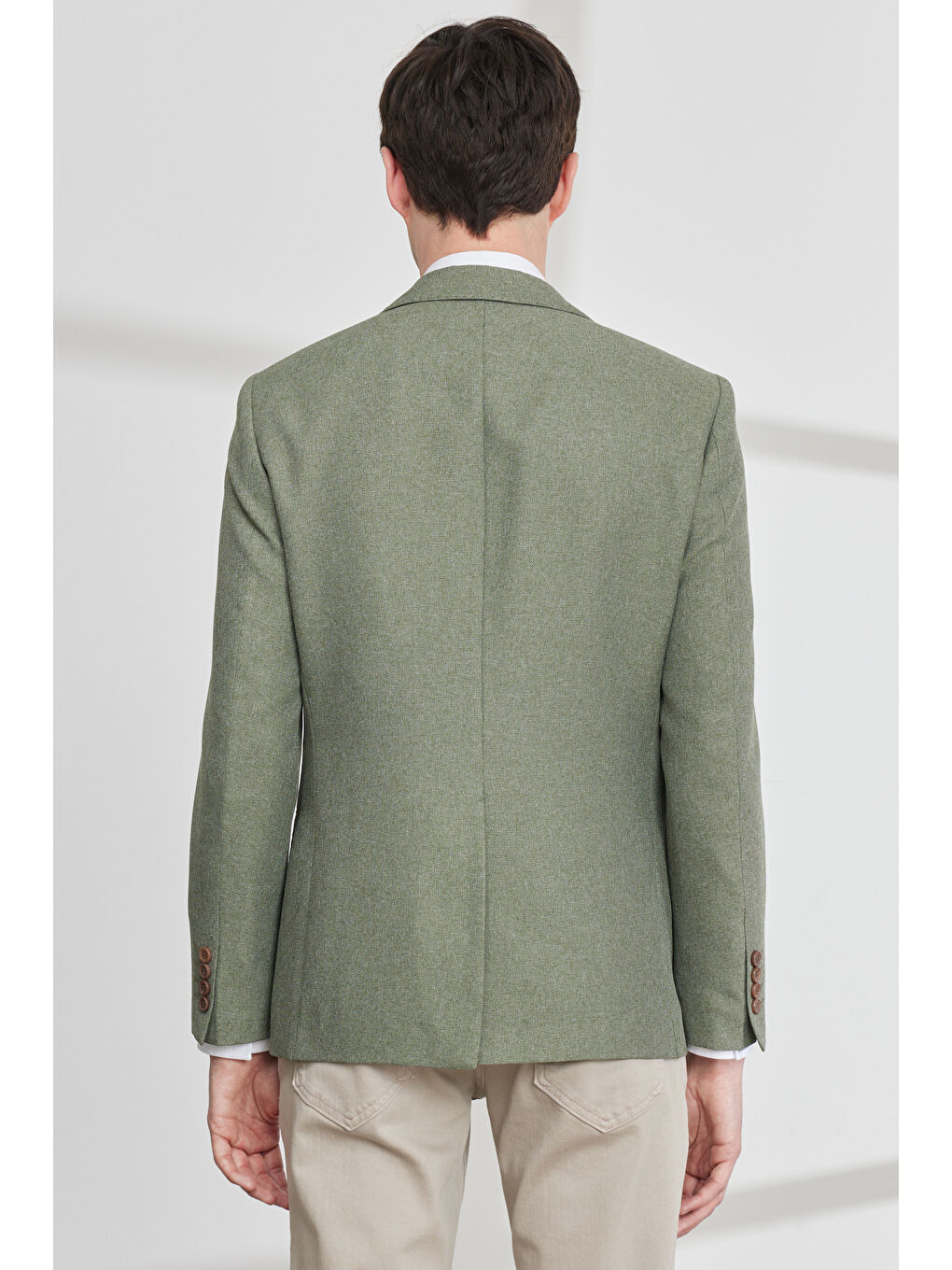 Erkek Yeşil Slim Fit Dar Kesim Mono Yaka Desenli Ceket-4