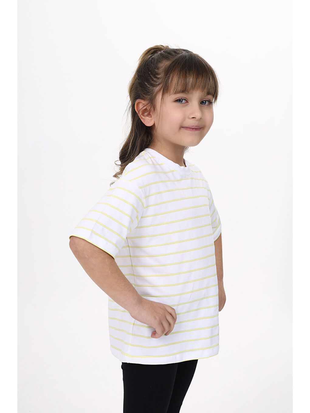 Sarı Unisex Çocuk Çizgili Tişört-1