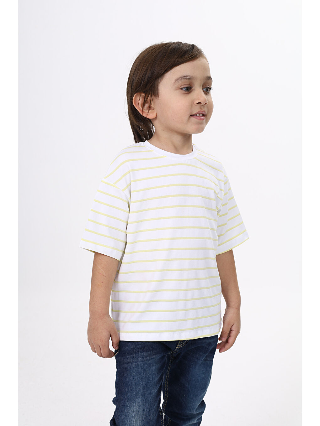 Sarı Unisex Çocuk Çizgili Tişört-3