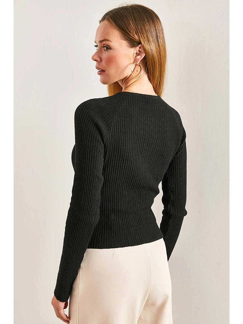 Siyah Kadın Düğmeli Triko Mevsimlik Hırka-3