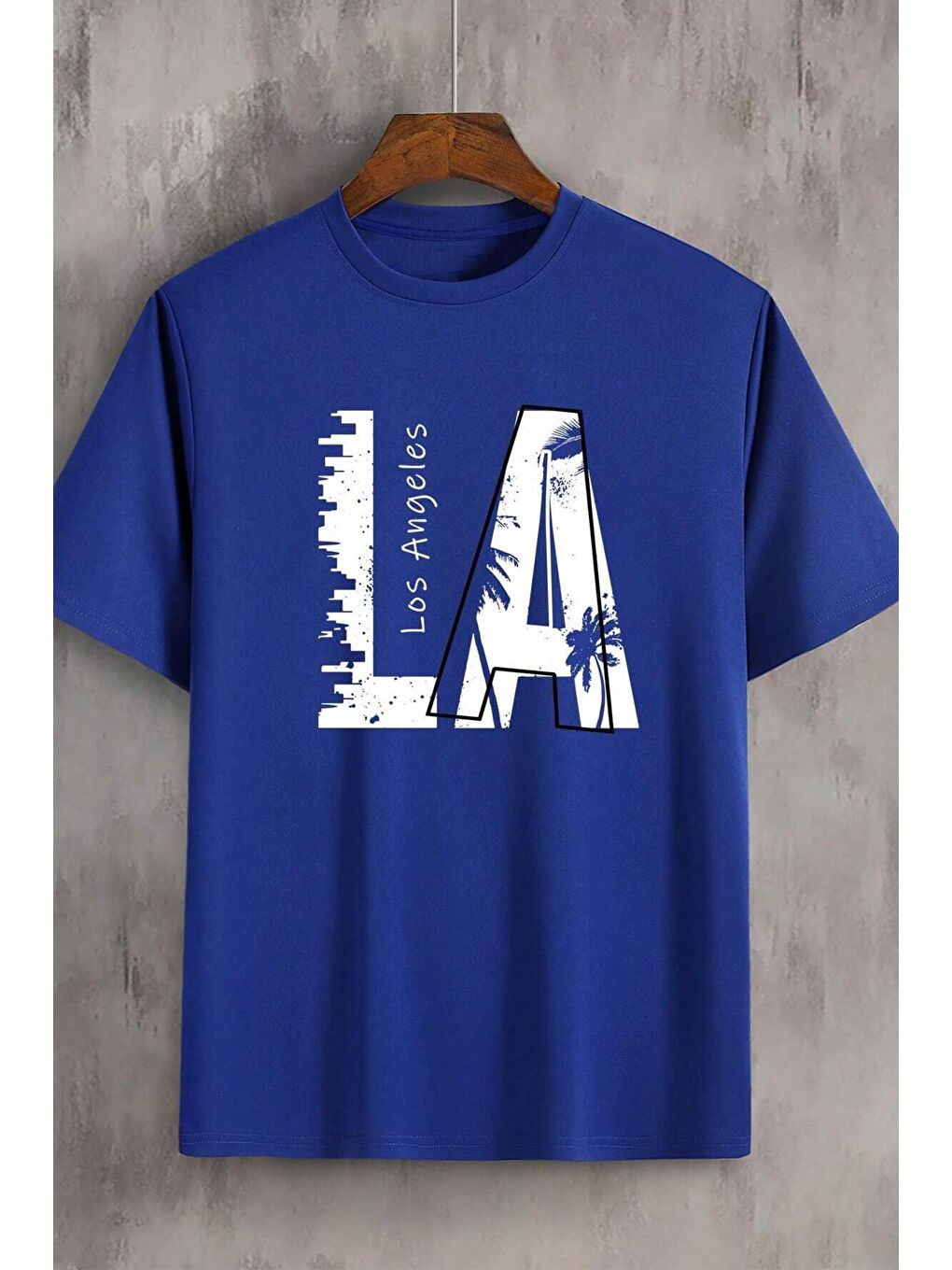 uyguntarz Mavi Unisex Los Angles Baskılı Tasarım Tshirt