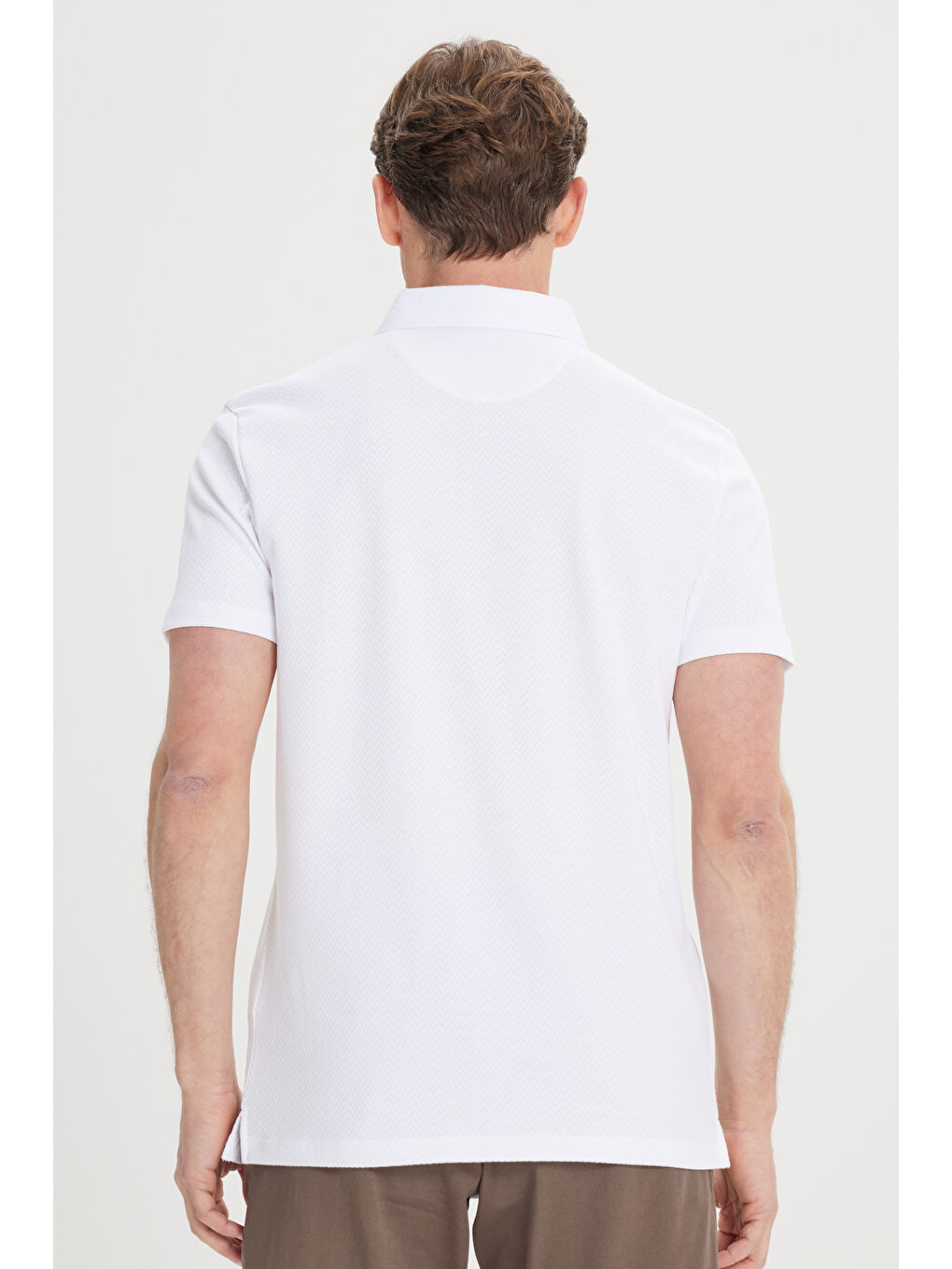 Erkek Ekru Slim Fit Dar Kesim Pamuklu Jakarlı Polo Yaka Tişört-5