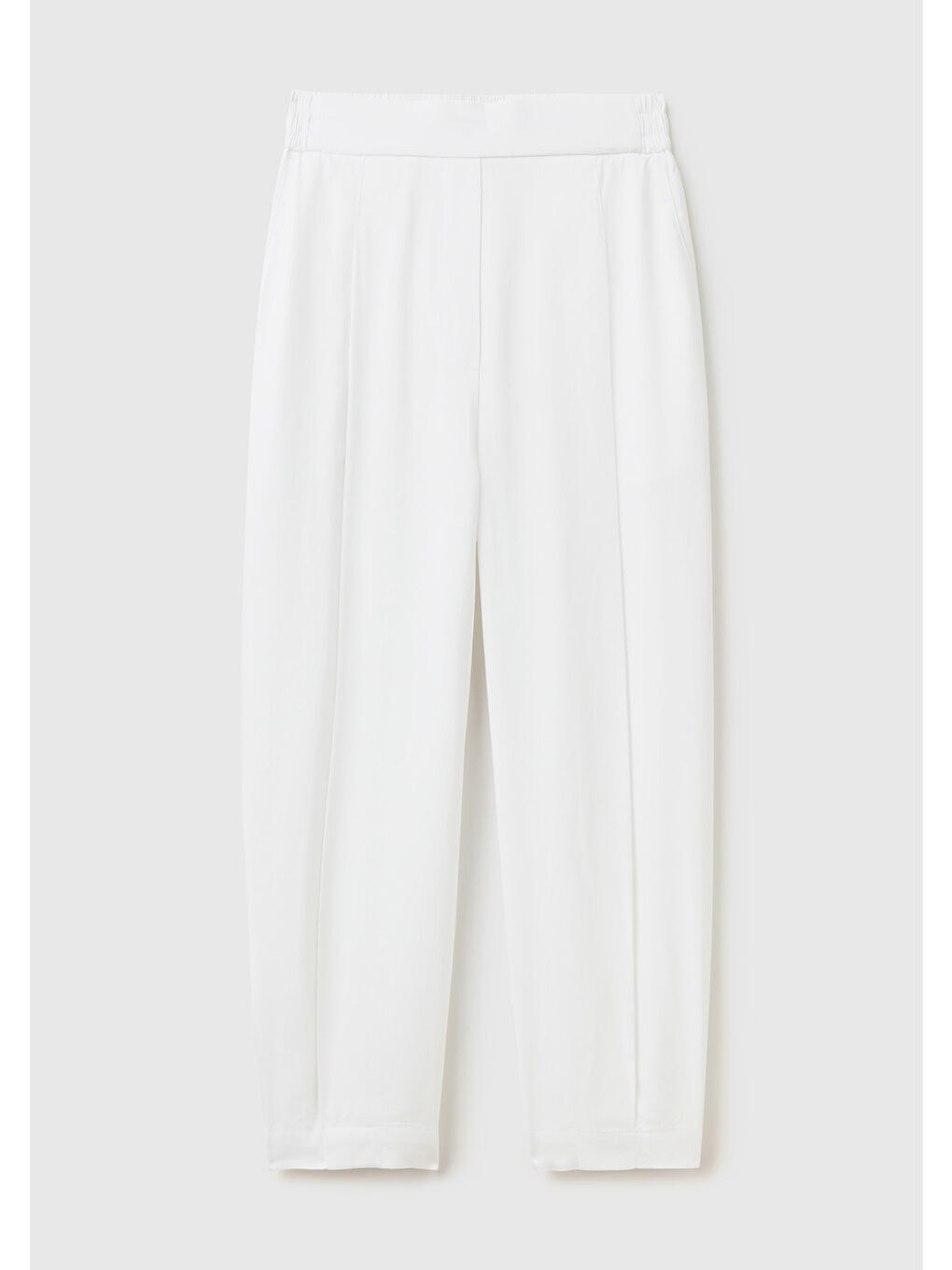 Kadın Beyaz %100 Liyosel Bol Kesim Beli Lastikli Pantolon-1