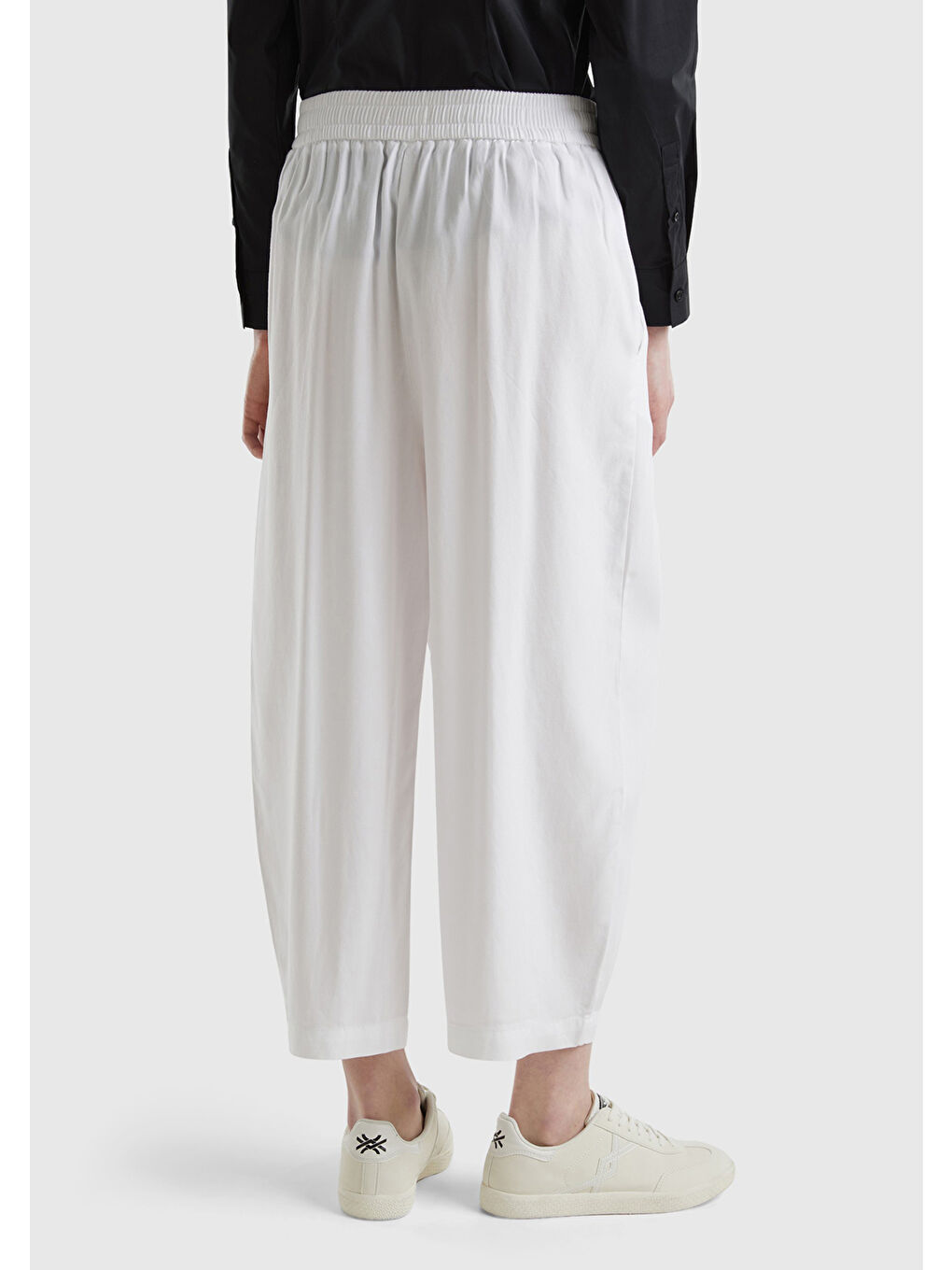 Kadın Beyaz %100 Liyosel Bol Kesim Beli Lastikli Pantolon-2