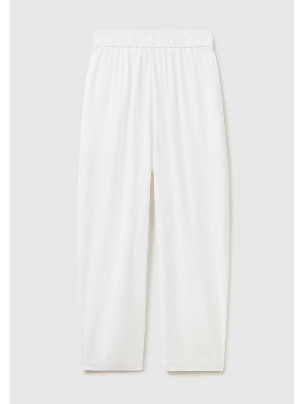 Kadın Beyaz %100 Liyosel Bol Kesim Beli Lastikli Pantolon-3