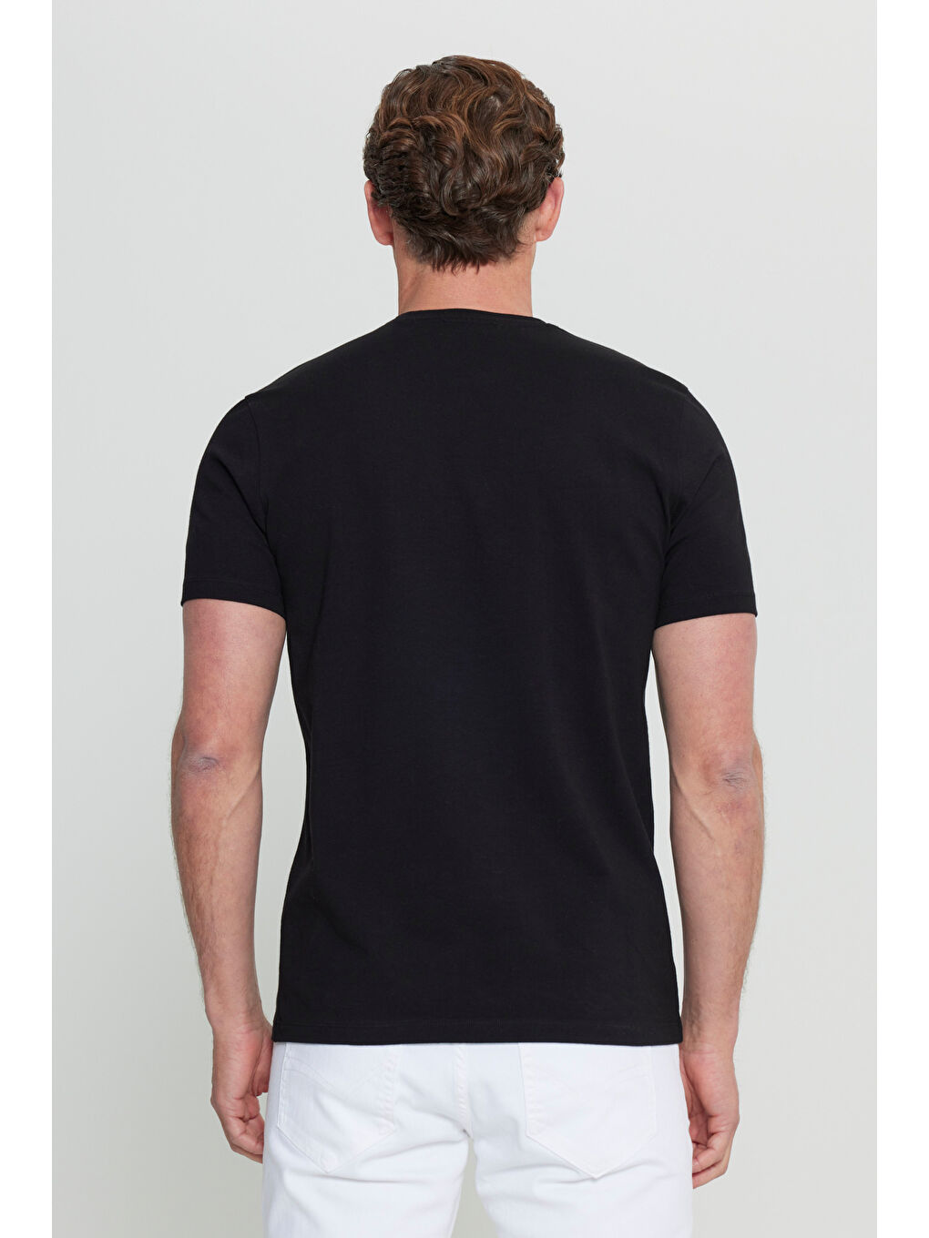 Erkek Siyah Pamuklu Slim Fit Dar Kesim Bisiklet Yaka Baskılı Esnek Tişört-4