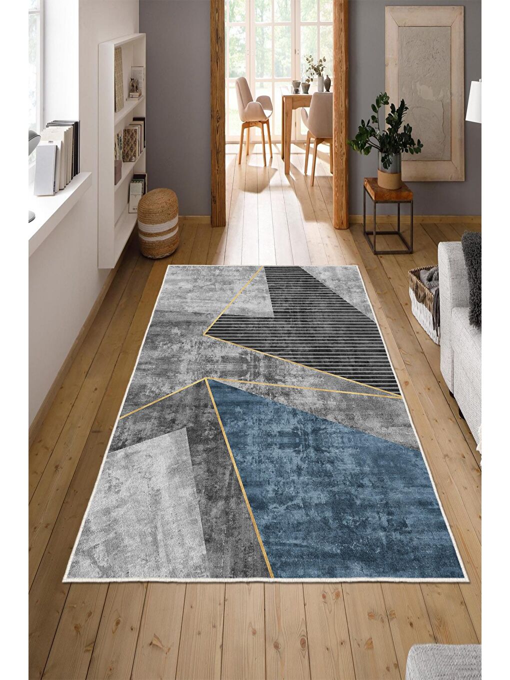 Lacivert Özel Tasarım, Kaymaz Taban, İnce, Yıkanabilir, Modern Halı WOOKECE1471 120x180-1