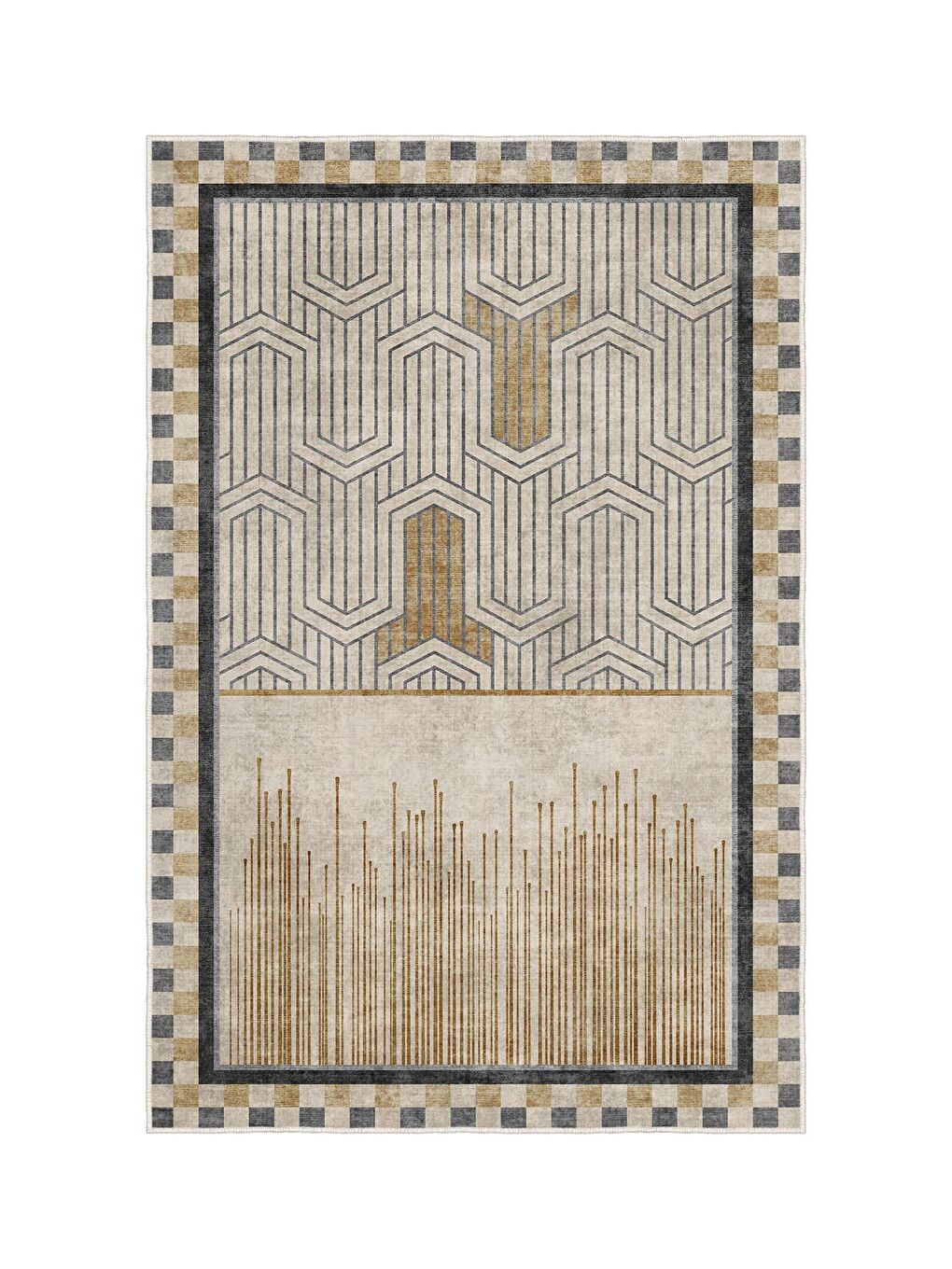 Bej Özel Tasarım, Kaymaz Taban, İnce, Yıkanabilir, Modern Halı WOOKECE1441 80x150-3