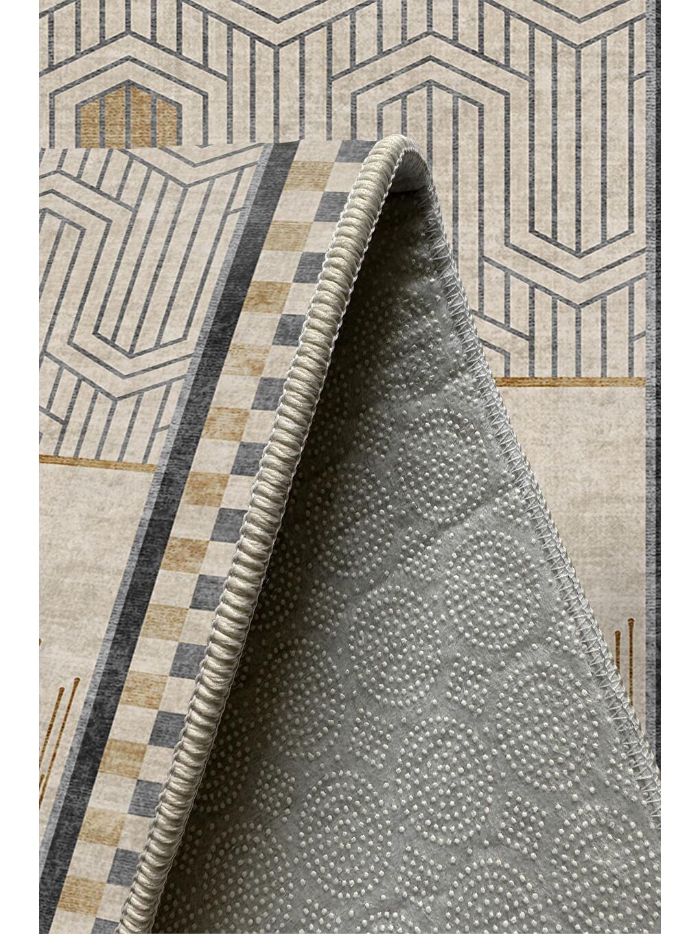 Bej Özel Tasarım, Kaymaz Taban, İnce, Yıkanabilir, Modern Halı WOOKECE1441 80x150-5