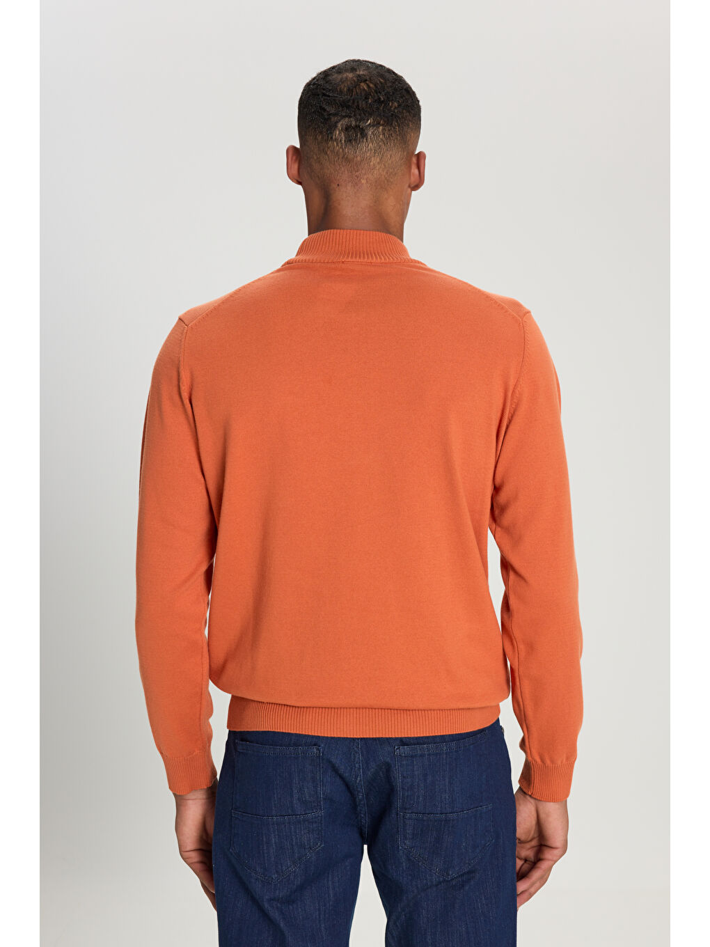 Kahverengi Erkek Kiremit Pamuklu Standart Fit Normal Kesim Yarım Balıkçı Yaka Triko Kazak-4