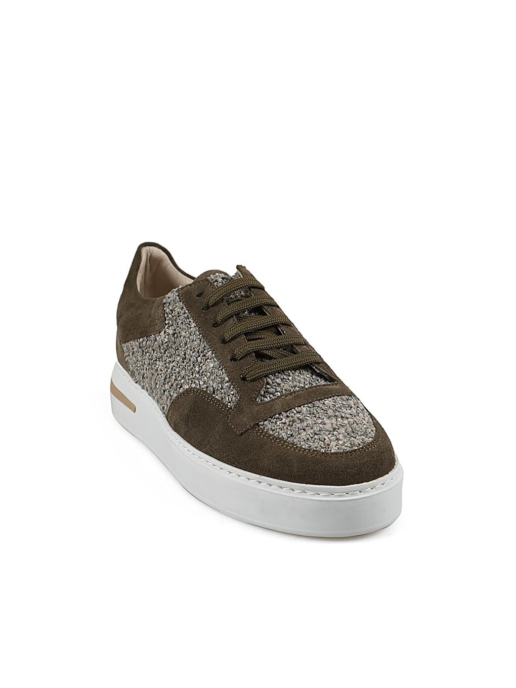 Haki %100 Deri Spor Dikişli Taban Sneaker Ayakkabı-1
