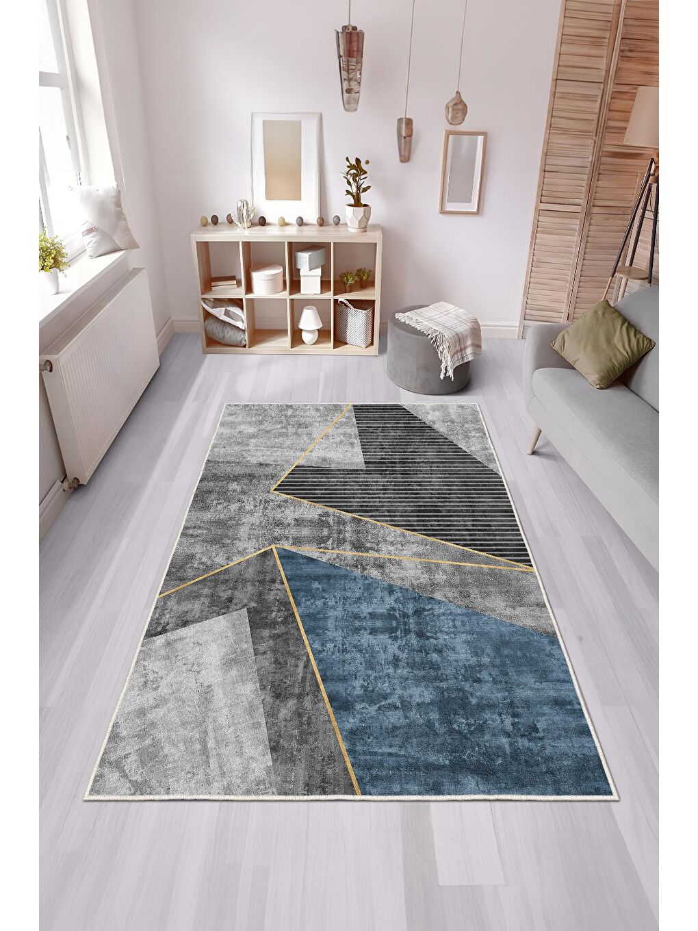 Lacivert Özel Tasarım, Kaymaz Taban, İnce, Yıkanabilir, Modern Halı WOOKECE1471 60x100