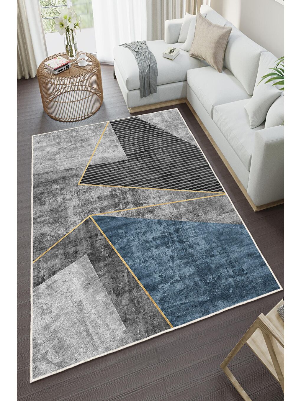 Lacivert Özel Tasarım, Kaymaz Taban, İnce, Yıkanabilir, Modern Halı WOOKECE1471 60x100-2