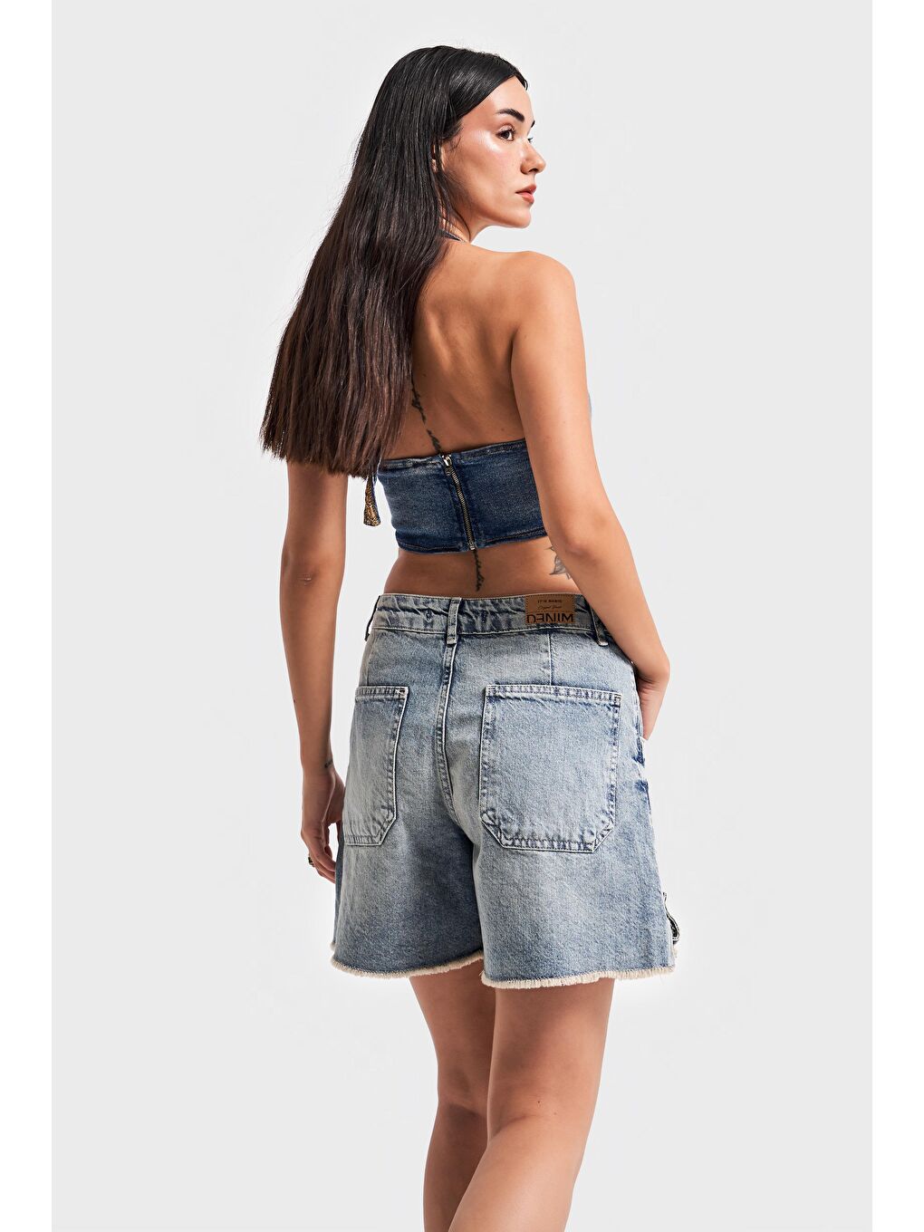 Mavi Kadın Tint Jean Rengi Kemer Detaylı Önden Cepli Denim Şort-3