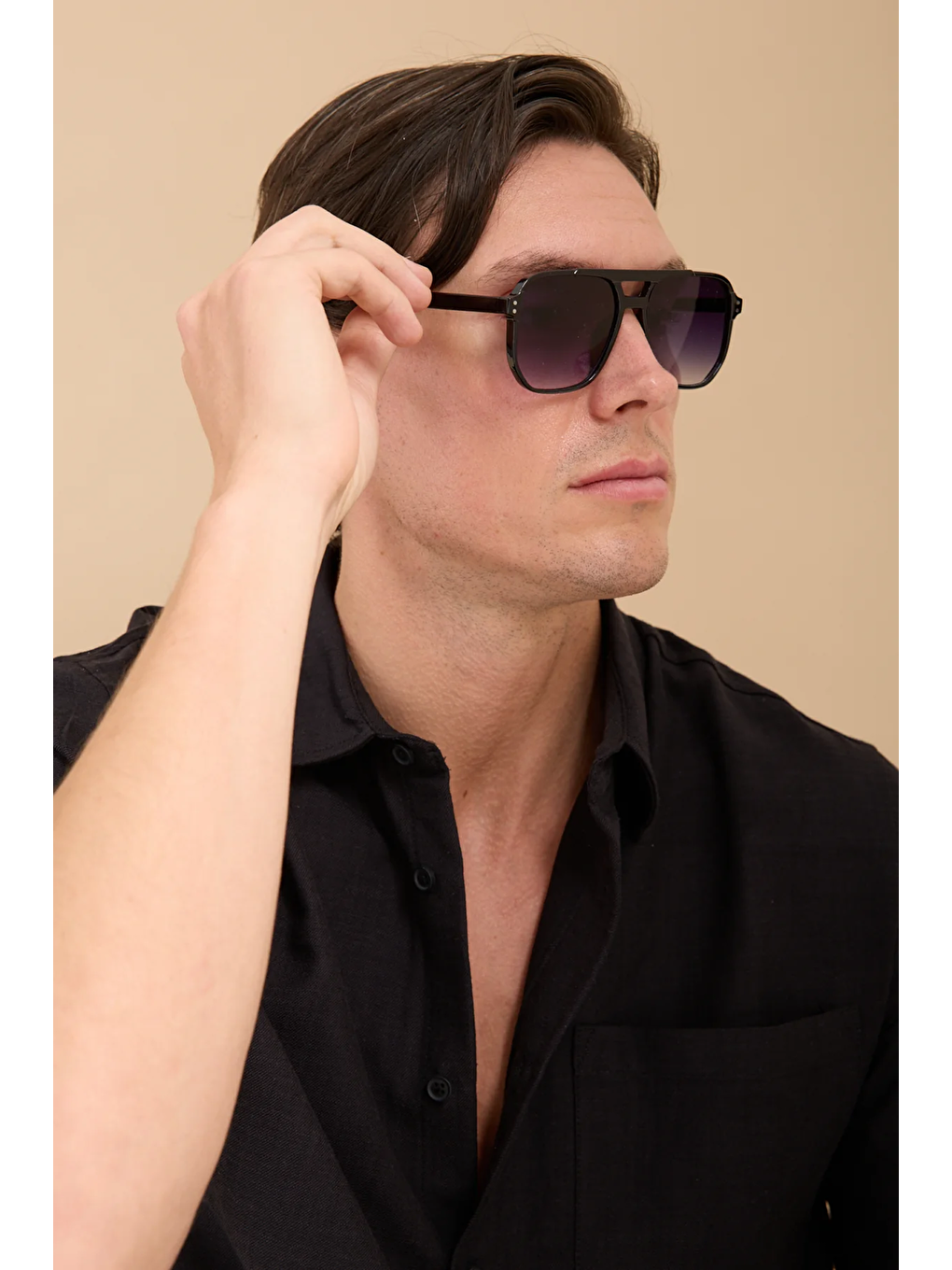 Erkek Siyah Urban Kare Kesim Güneş Gözlüğü-2