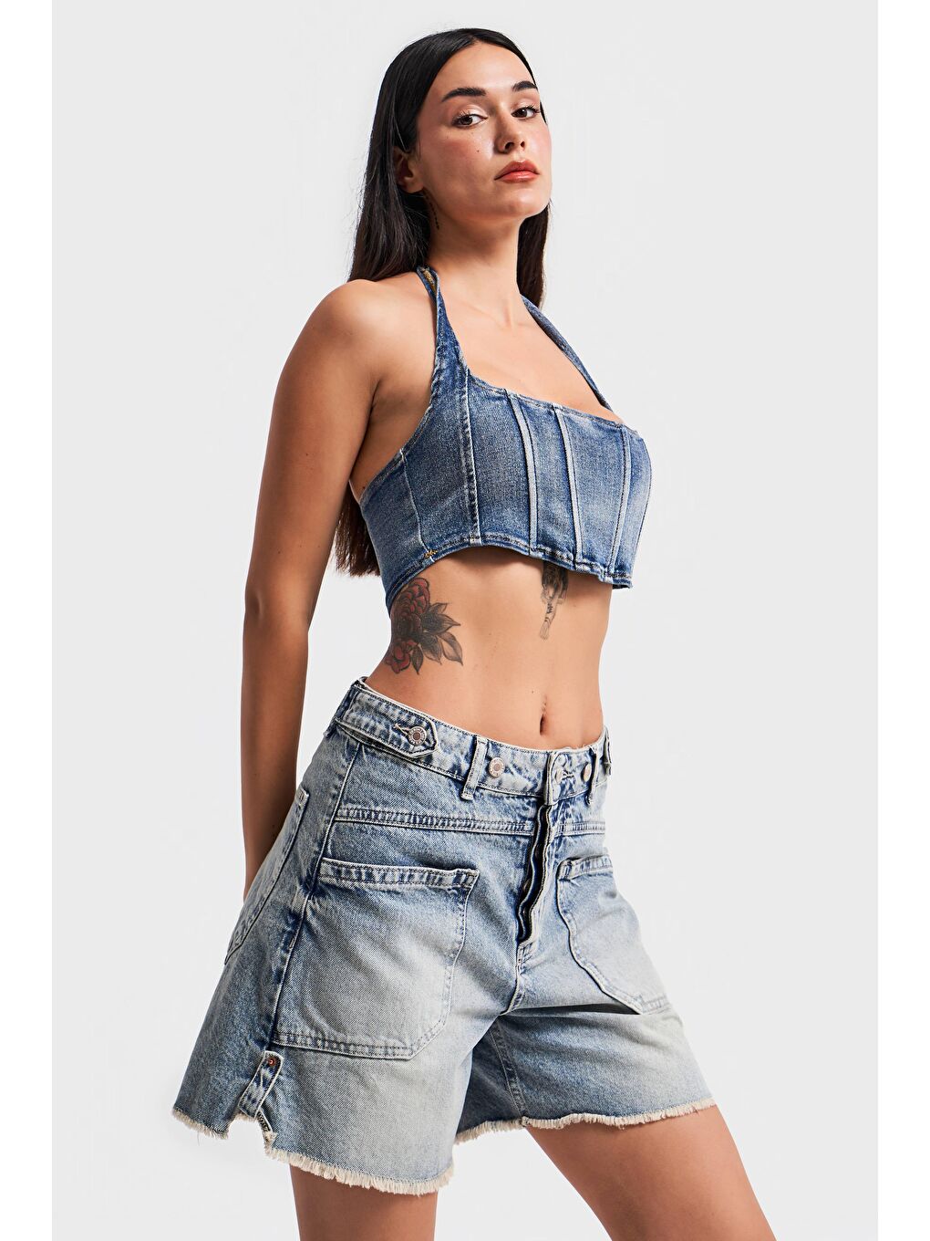 Mavi Kadın Tint Jean Rengi Kemer Detaylı Önden Cepli Denim Şort-4
