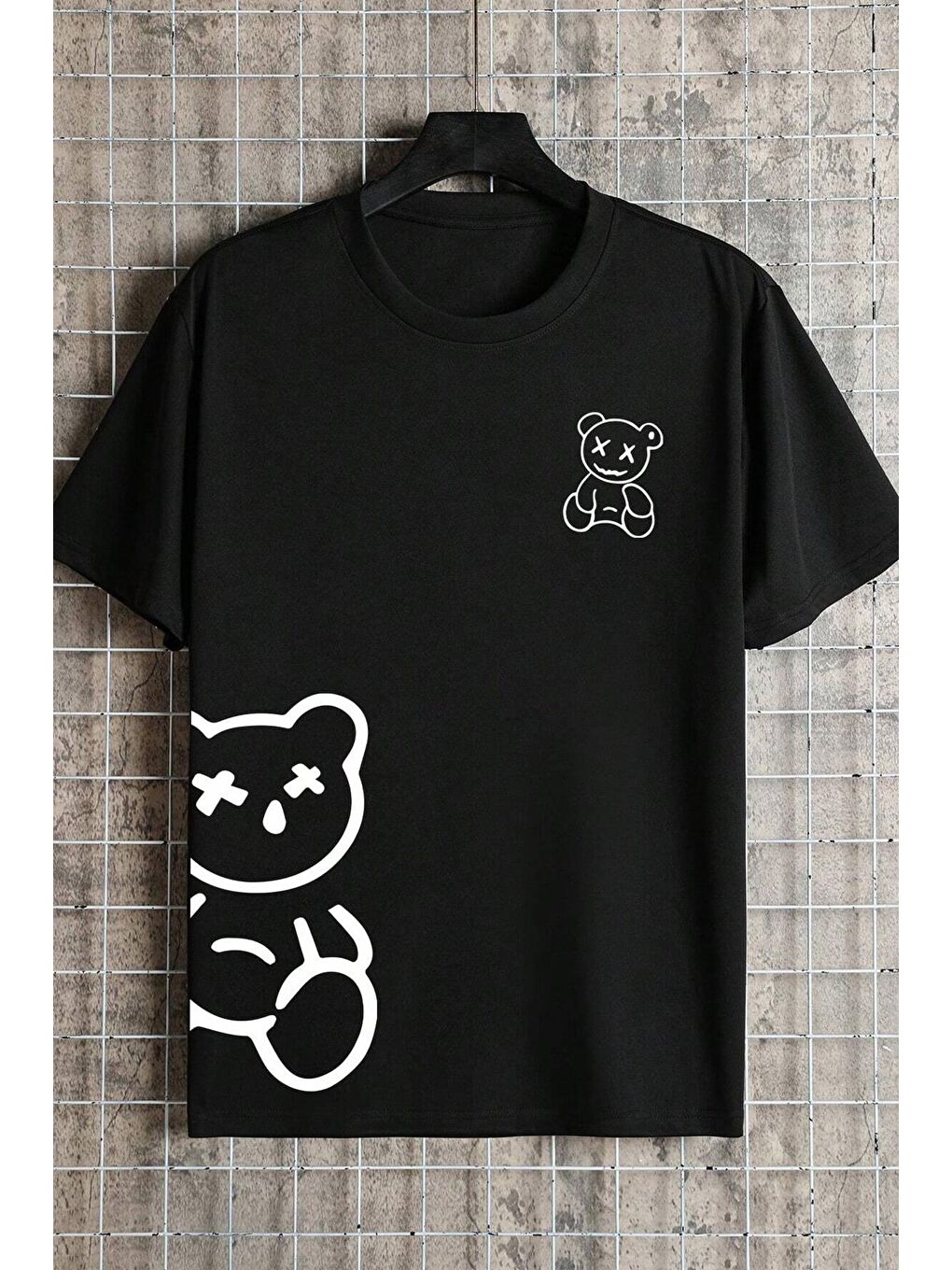 uyguntarz Siyah Unisex Draw Bear Baskılı Tasarım Tshirt