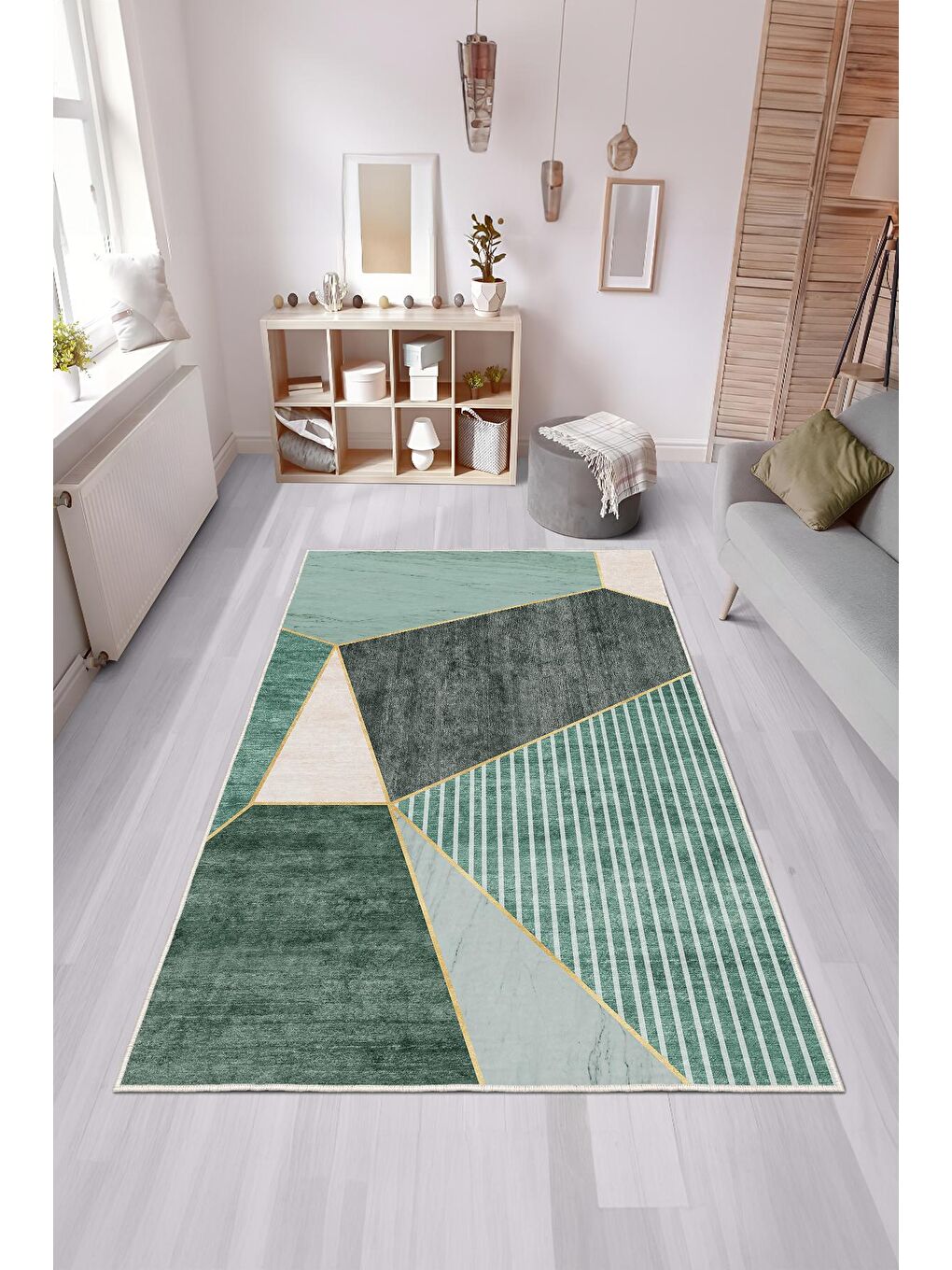Yeşil Özel Tasarım, Kaymaz Taban, İnce, Yıkanabilir, Modern Halı WOOKECE1470 180x280