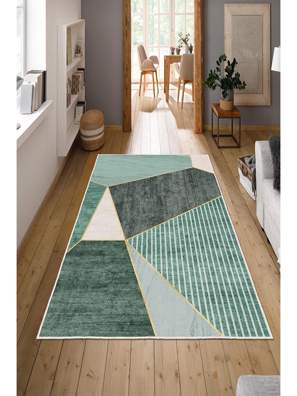 Yeşil Özel Tasarım, Kaymaz Taban, İnce, Yıkanabilir, Modern Halı WOOKECE1470 180x280-1