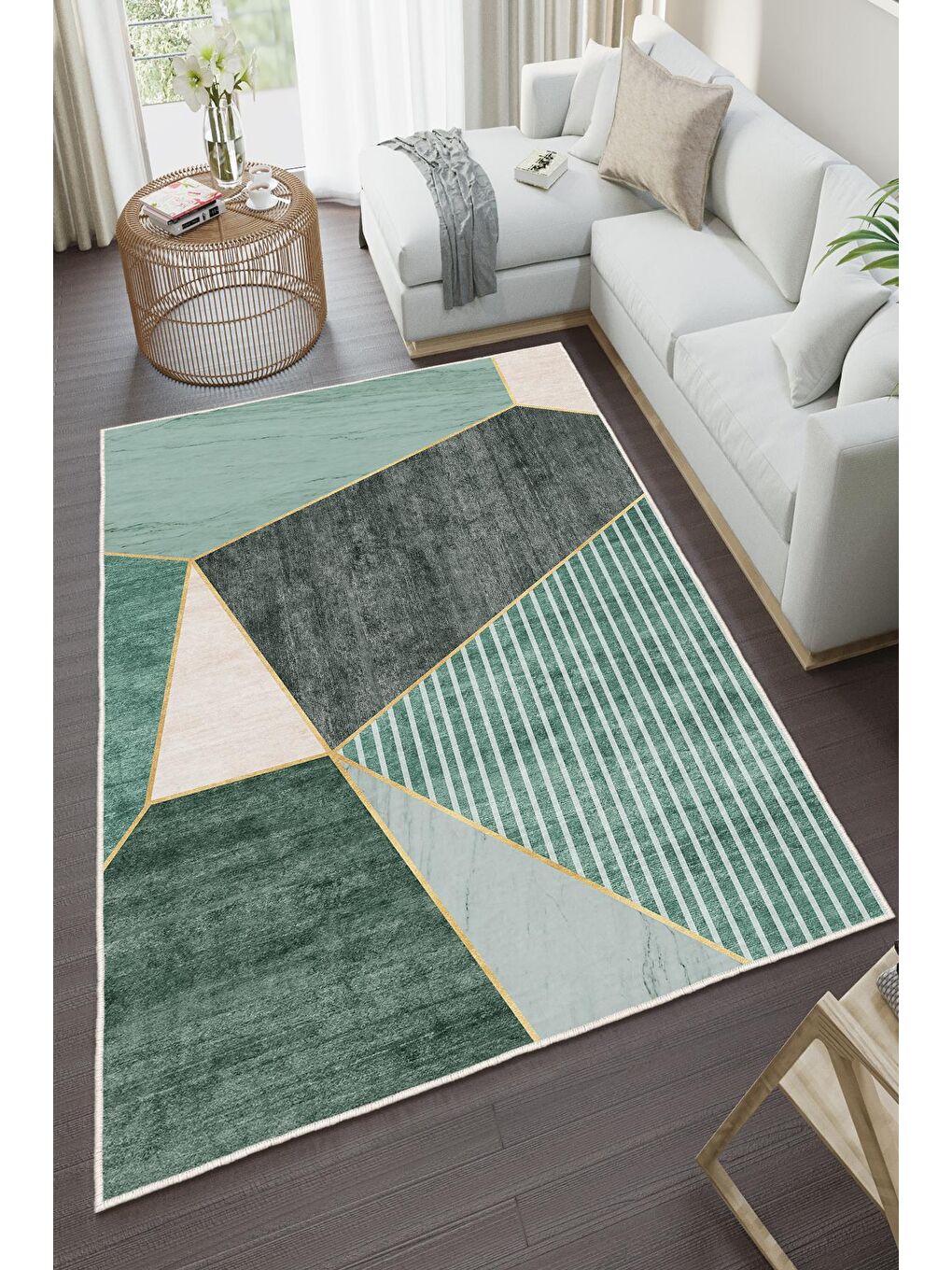 Yeşil Özel Tasarım, Kaymaz Taban, İnce, Yıkanabilir, Modern Halı WOOKECE1470 180x280-2