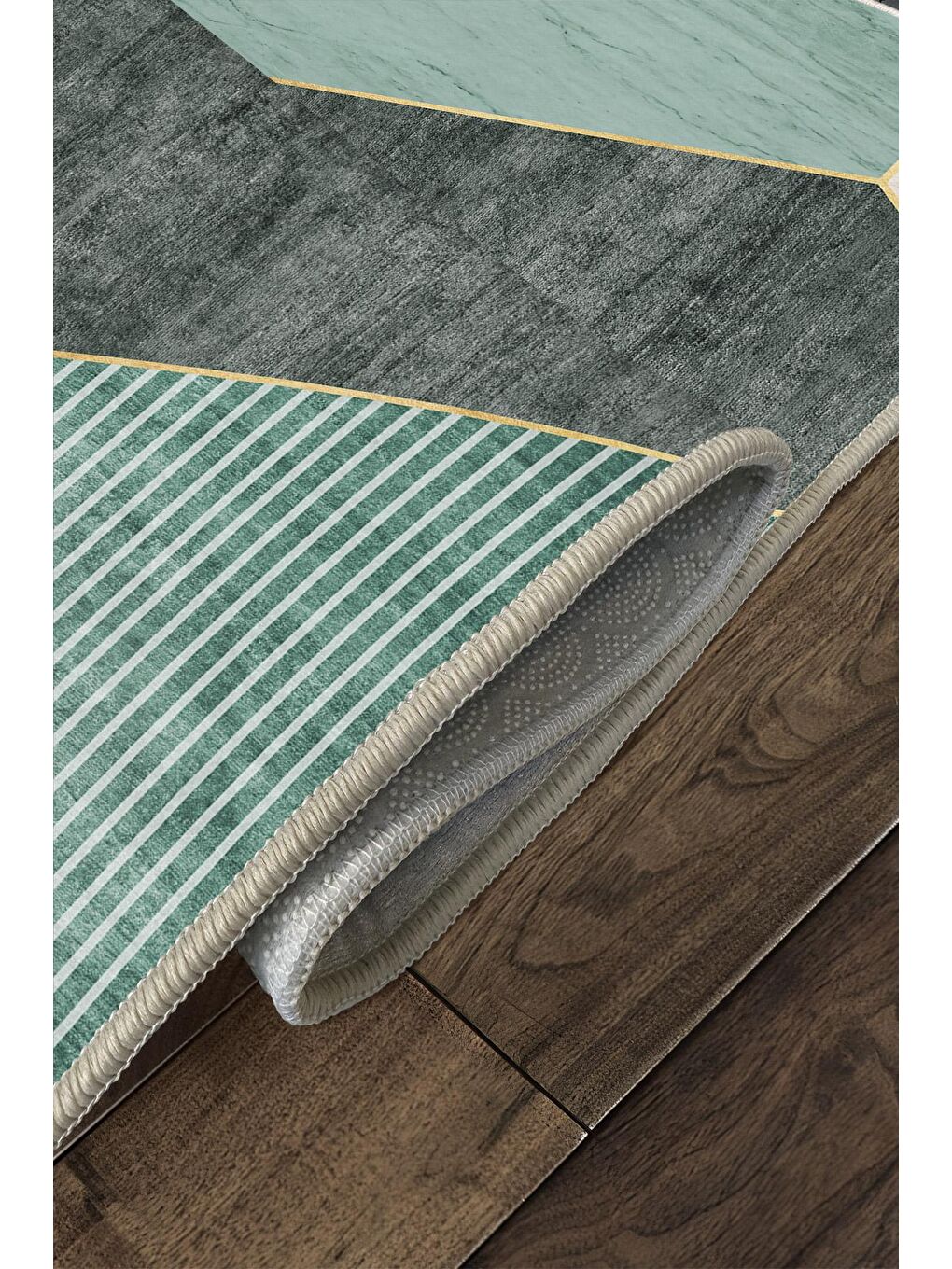 Yeşil Özel Tasarım, Kaymaz Taban, İnce, Yıkanabilir, Modern Halı WOOKECE1470 180x280-4