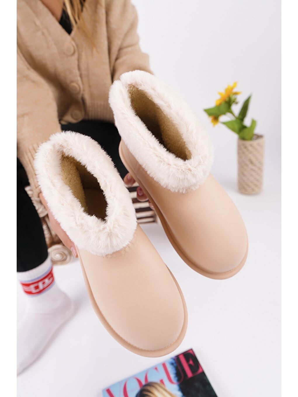 Bej FROSTY Kadın Kürklü Yağmur Ve Kar Botu-1