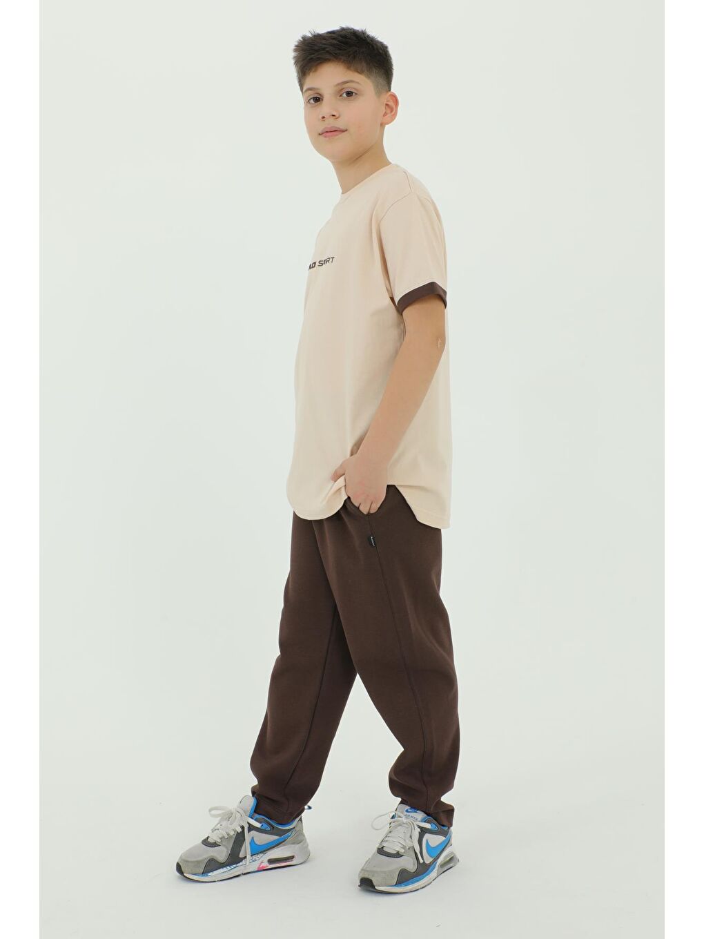 Kahverengi Erkek Çocuk Bel Lastik Detaylı Eşofman Takımı-4