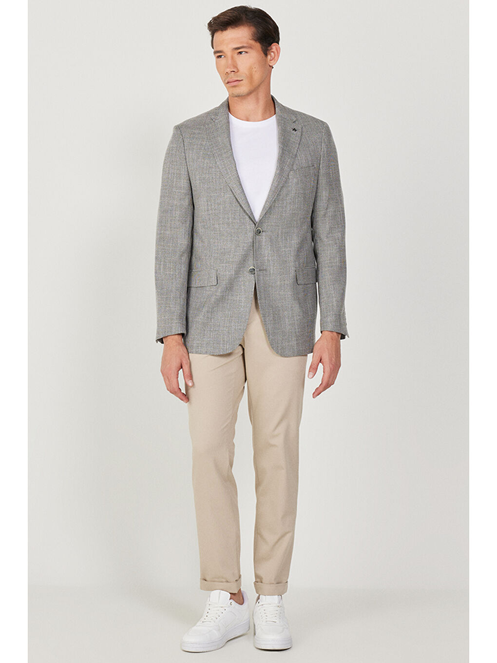 Erkek Siyah-Bej Comfort Fit Rahat Kesim Mono Yaka Desenli Ceket-1