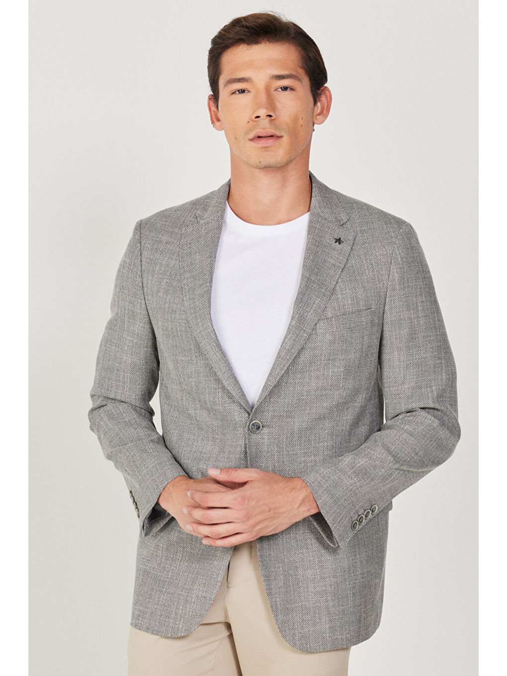 Erkek Siyah-Bej Comfort Fit Rahat Kesim Mono Yaka Desenli Ceket-2