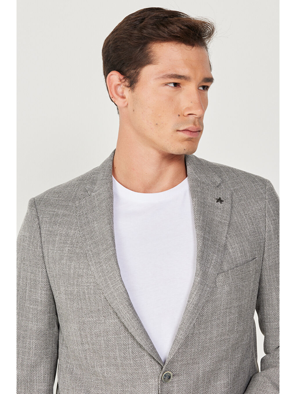 Erkek Siyah-Bej Comfort Fit Rahat Kesim Mono Yaka Desenli Ceket-3