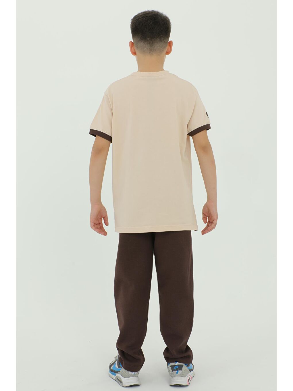Kahverengi Erkek Çocuk Bel Lastik Detaylı Eşofman Takımı-7