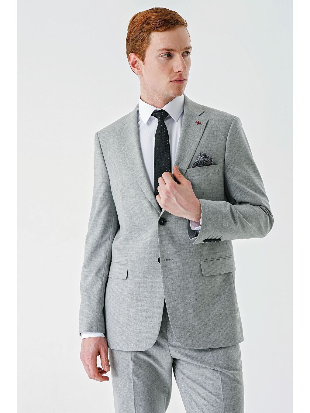 Gri Mono Yaka Çift Yırtmaç 6 Drop Comfort Fit Rahat Kesim Klasik Takım Elbise 1001240102