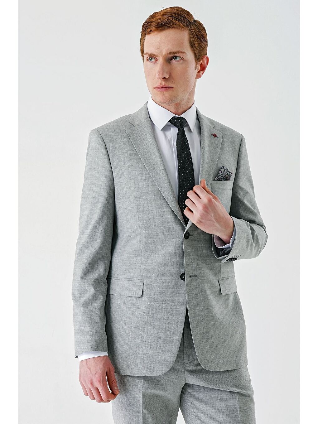 Gri Mono Yaka Çift Yırtmaç 6 Drop Comfort Fit Rahat Kesim Klasik Takım Elbise 1001240102-2