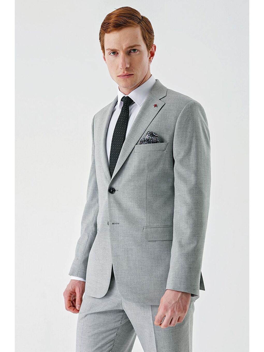 Gri Mono Yaka Çift Yırtmaç 6 Drop Comfort Fit Rahat Kesim Klasik Takım Elbise 1001240102-3