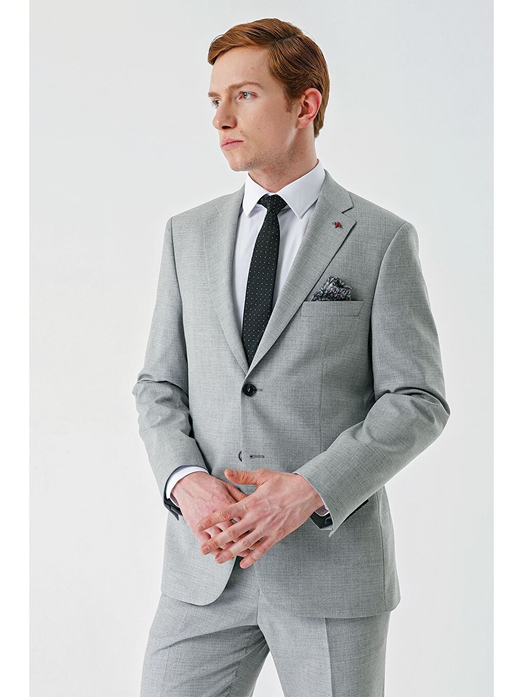 Gri Mono Yaka Çift Yırtmaç 6 Drop Comfort Fit Rahat Kesim Klasik Takım Elbise 1001240102-4