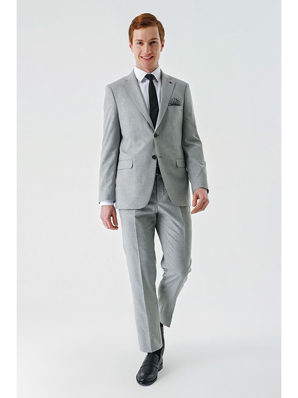 Gri Mono Yaka Çift Yırtmaç 6 Drop Comfort Fit Rahat Kesim Klasik Takım Elbise 1001240102-5