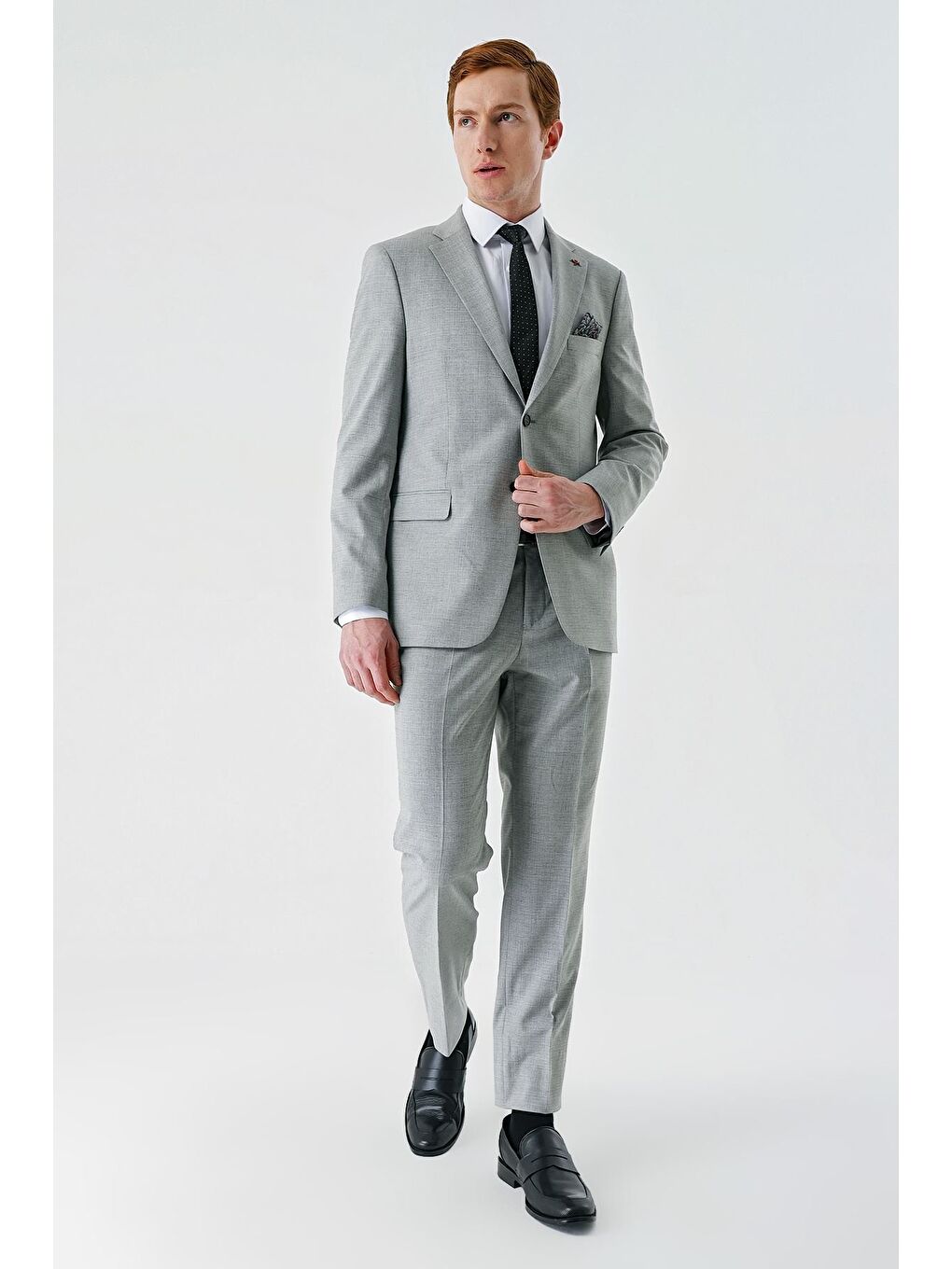 Gri Mono Yaka Çift Yırtmaç 6 Drop Comfort Fit Rahat Kesim Klasik Takım Elbise 1001240102-6