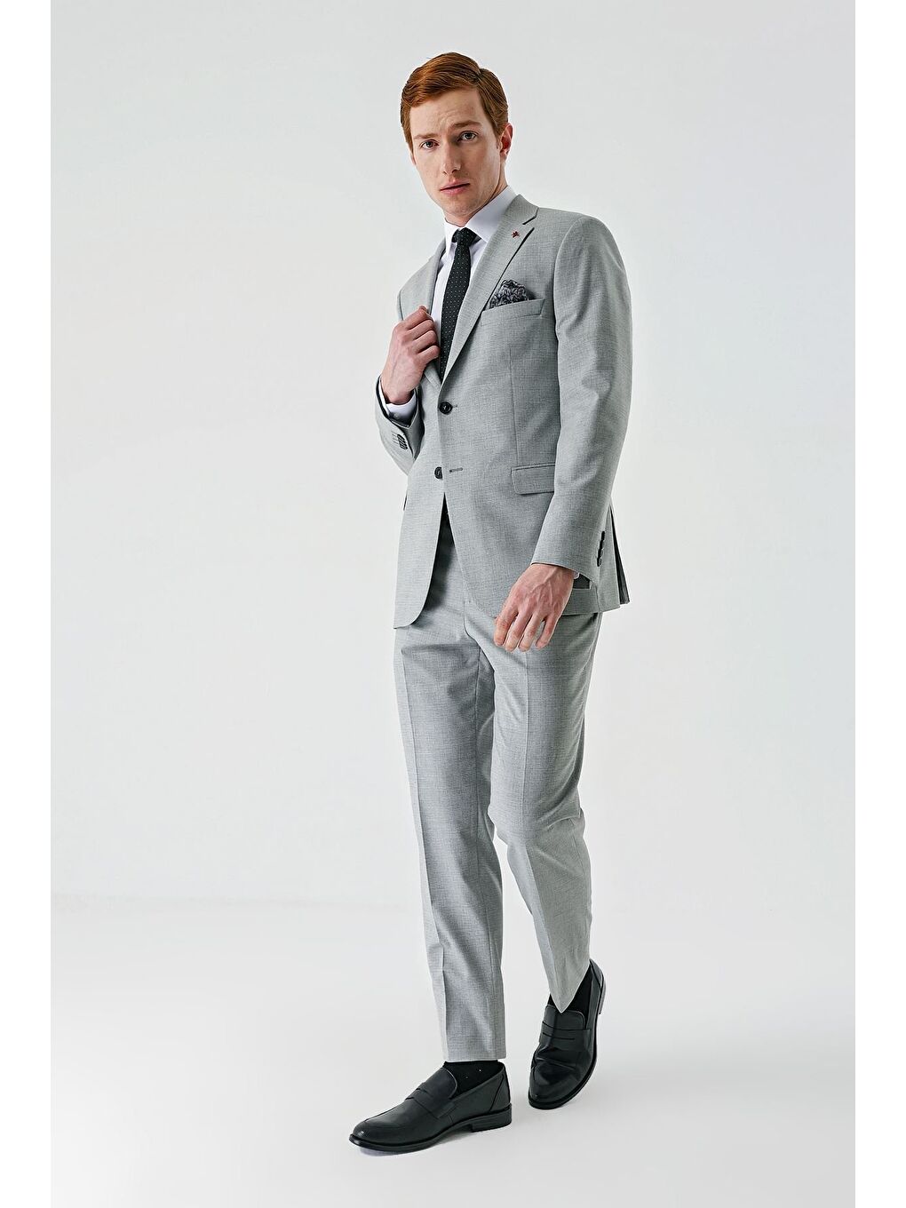 Gri Mono Yaka Çift Yırtmaç 6 Drop Comfort Fit Rahat Kesim Klasik Takım Elbise 1001240102-7