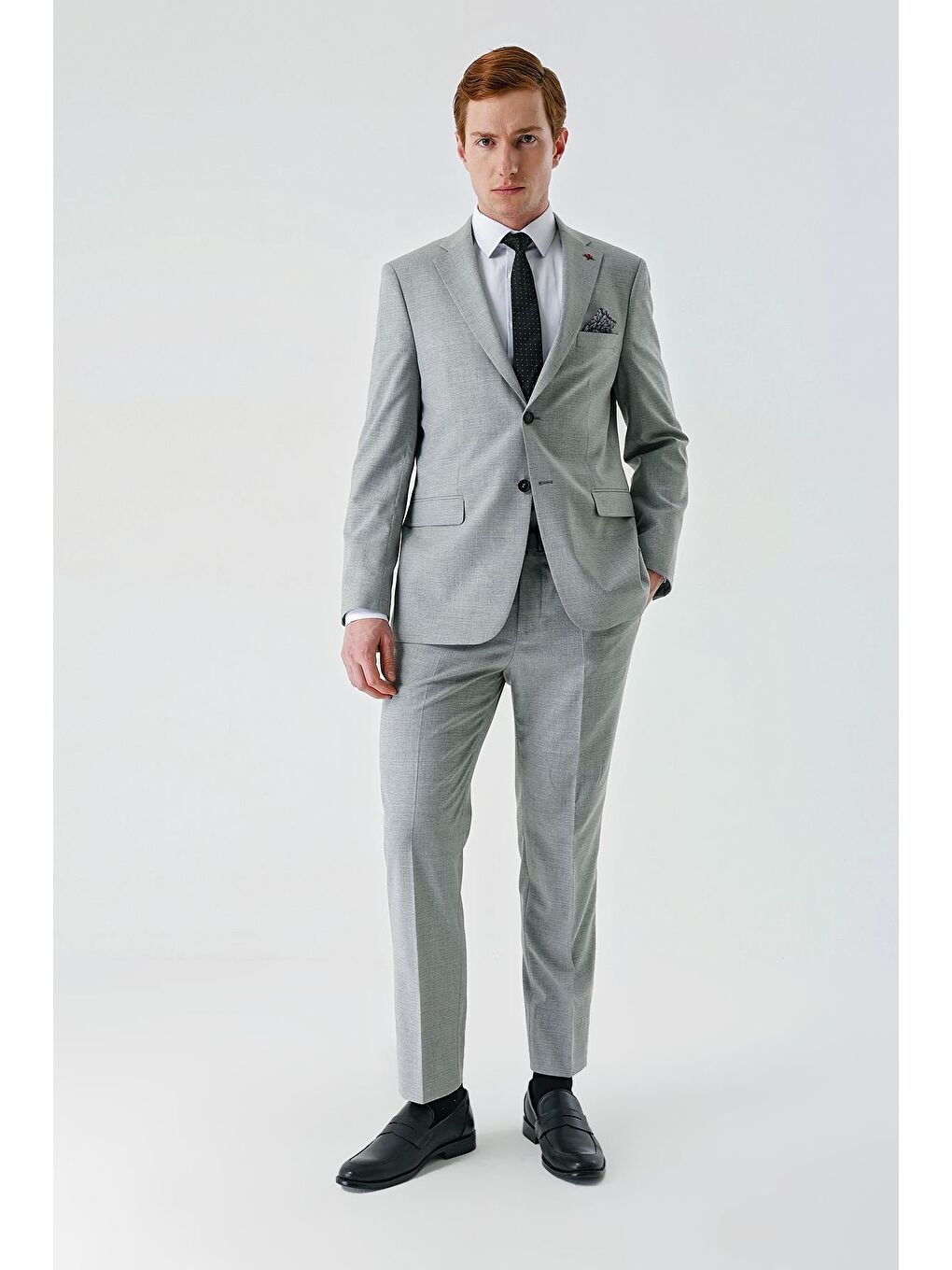 Gri Mono Yaka Çift Yırtmaç 6 Drop Comfort Fit Rahat Kesim Klasik Takım Elbise 1001240102-8